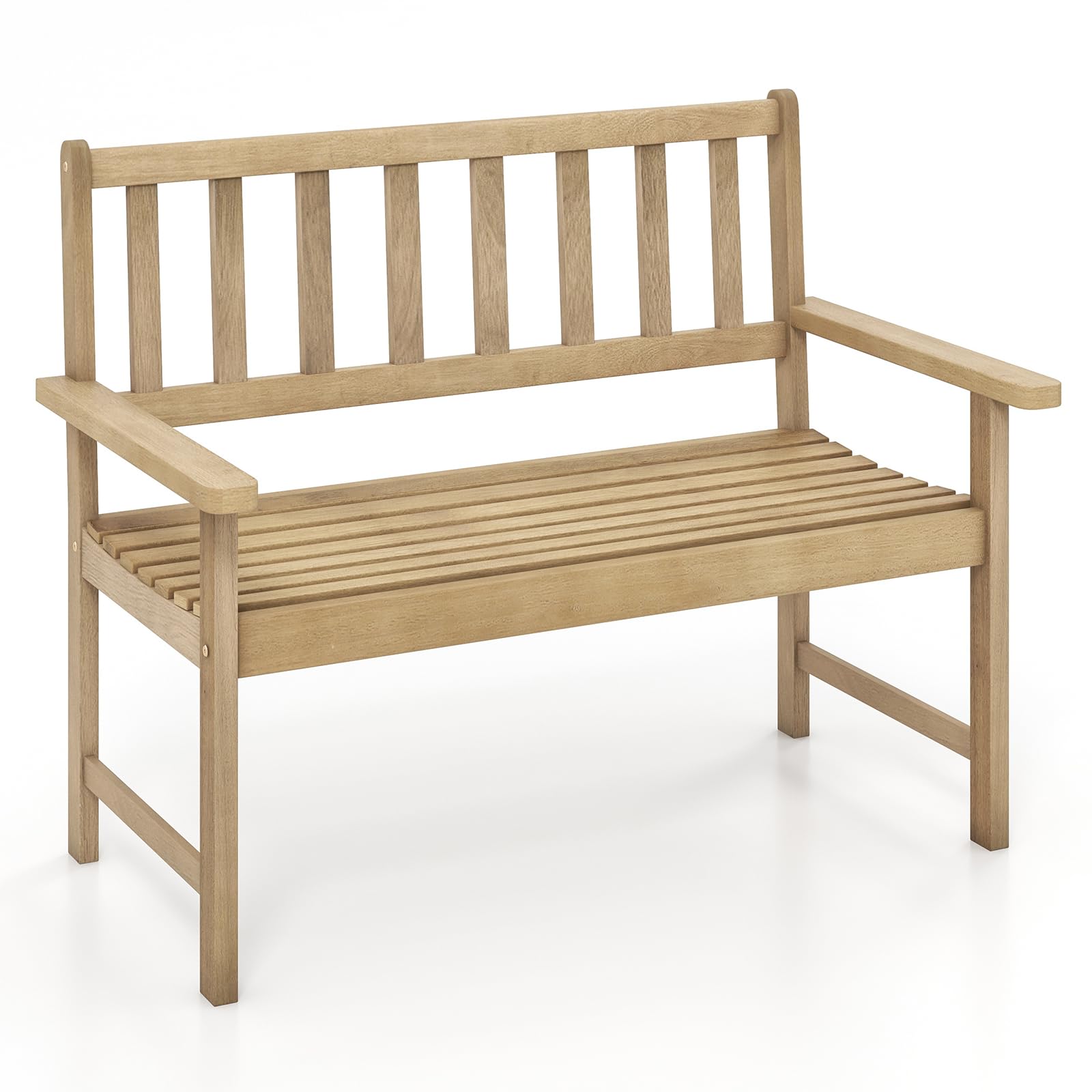 Tangkula Outdoor Teak Wood Garden Bench - 2-Person Patio Bench with Backrest & Armrests, Natural Wood Slatted Seat - Perfect for Porch, Lawn, Balcony, Backyard & Outdoor Relaxation