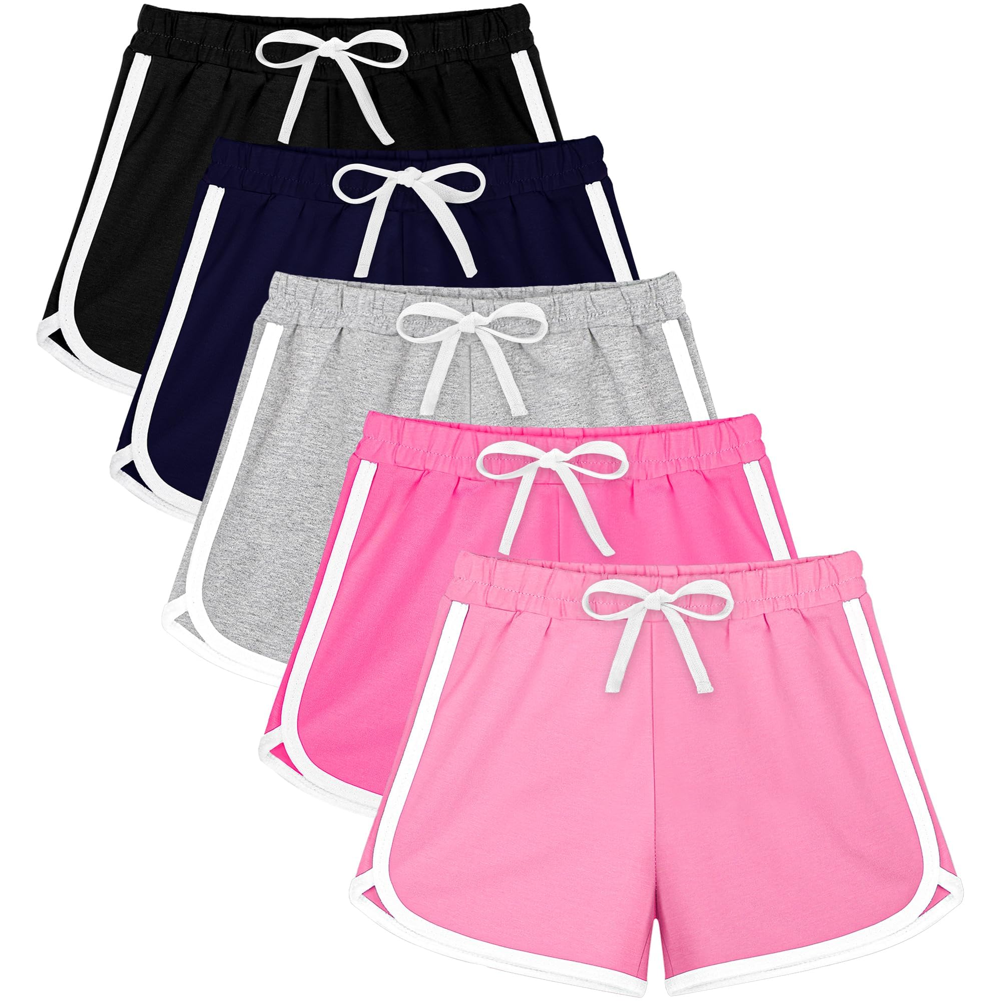 Resinta 5-Pack Girls' Cotton Athletic Shorts - Breathable Running Shorts for Toddlers, Summer Activewear, Yoga & Playtime - Perfect for Sports, Gym, and Outdoor Activities