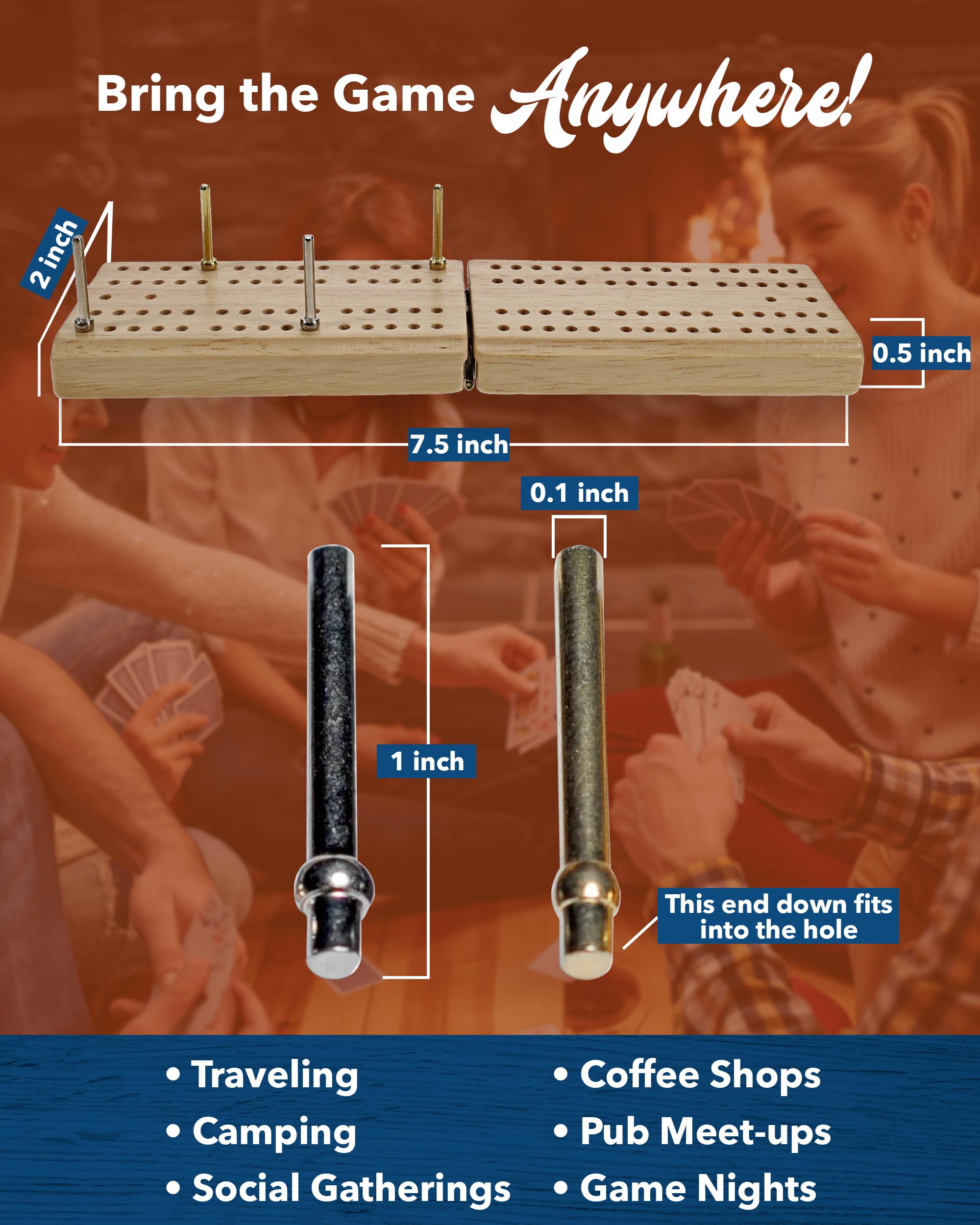 WE Games Travel Cribbage Board Game Set - Foldable 2-Track Mini Wooden Cribbage Board with Playing Cards, Dice, Metal Pegs & Storage Pouch - Portable Board Game for Camping, Road Trips and Family Game Nights