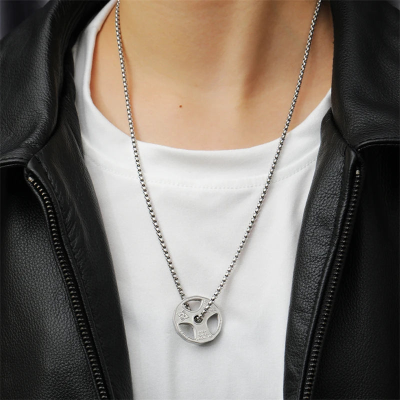 Titanium Steel Dumbbell Pendant Necklace for Men - Gym & Fitness Jewelry Gift - Perfect for Workout Enthusiasts, Bodybuilders, and Sports Lovers (Great for Gym, Weightlifting, and Casual Wear)
