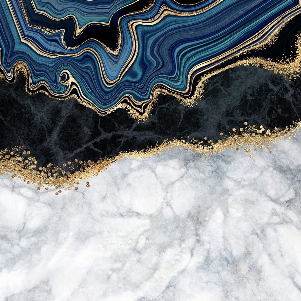 Modern Abstract Marble Pattern Square Area Rug 6x6 Feet - Soft Thick Washable Carpet in White Blue Gold for Living Room, Bedroom, Dining Table, Home Office - Boho Chic Floor Covering Runner Mats for Cozy Home Decor