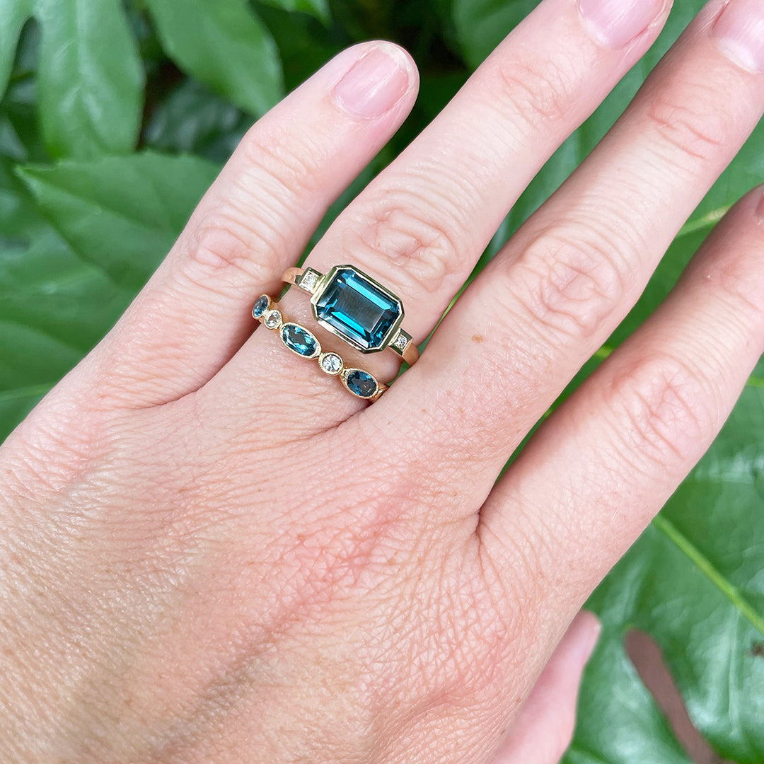14K Yellow Gold London Blue Topaz & Diamond Ring for Women - Elegant Jewelry Gift for Engagement, Anniversary & Special Occasions