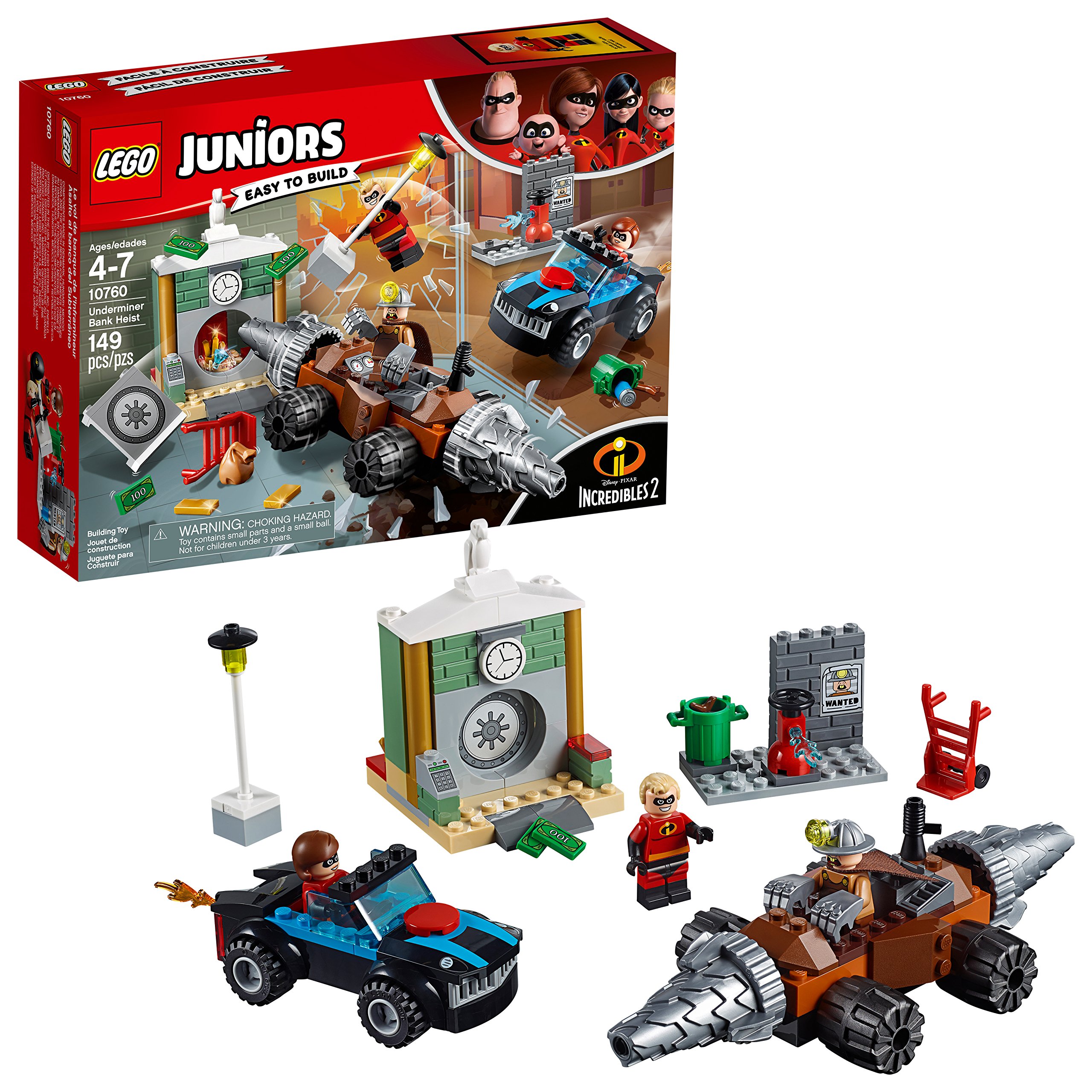 LEGO Juniors The Incredibles 2 Underminer Bank Heist 10760 Building Kit (149 Pieces) | Superhero Toy for Kids Ages 4+ | Creative Play & Collectible Set for Birthday Gifts & Indoor Activities
