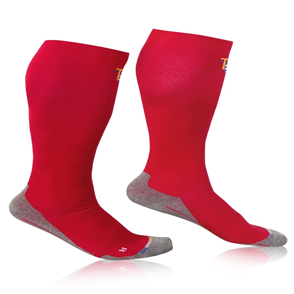 4XL Wide Calf & Big and Tall 20-30 mmHg Compression Socks for Men and Women - Red | Improve Circulation & Reduce Swelling for Travel, Sports & Work