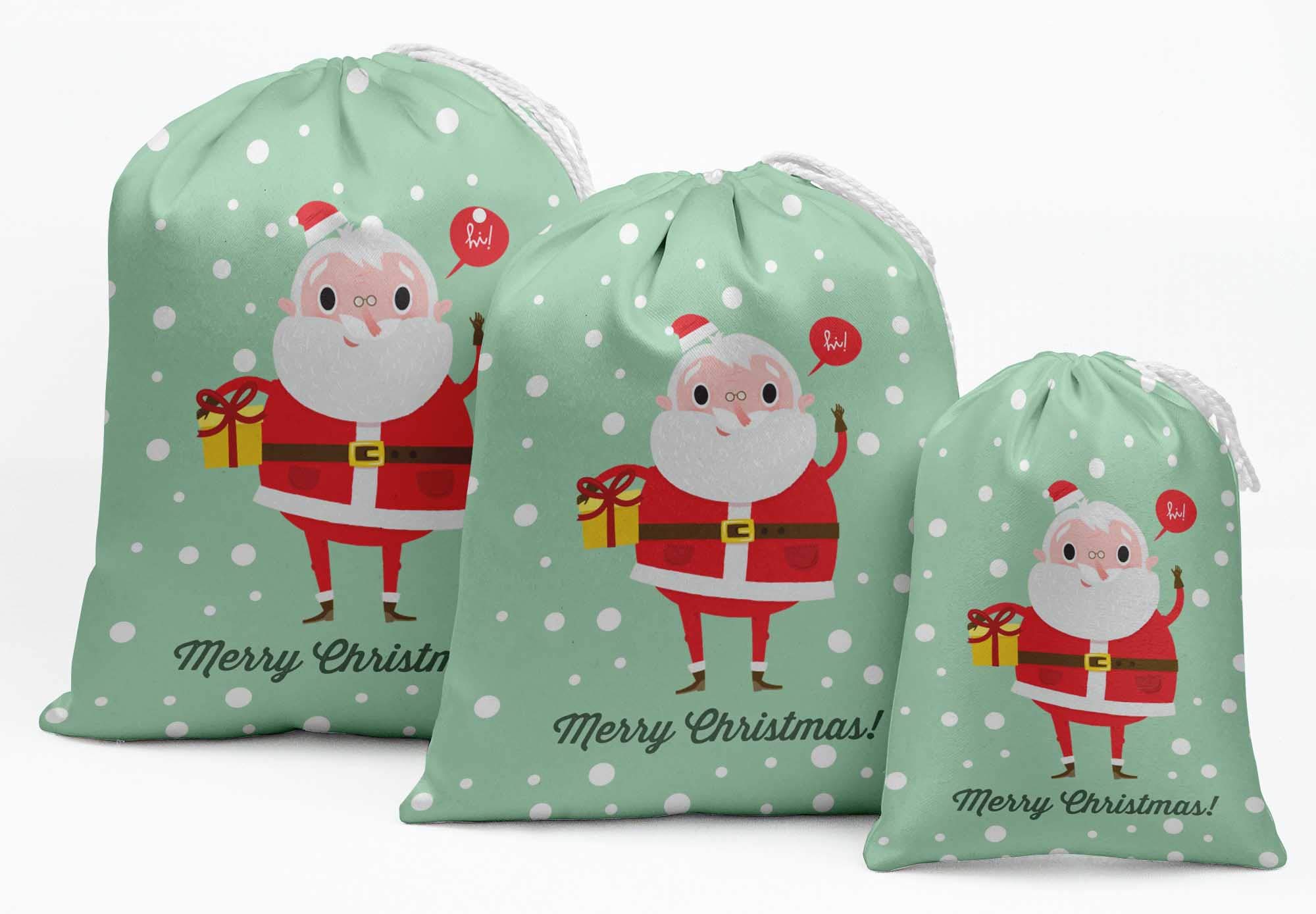 White Santa & Gift Christmas Party Favor Bags - 15 Pack Drawstring Pouches for Holiday Celebrations, Stocking Stuffers & Gift Giving