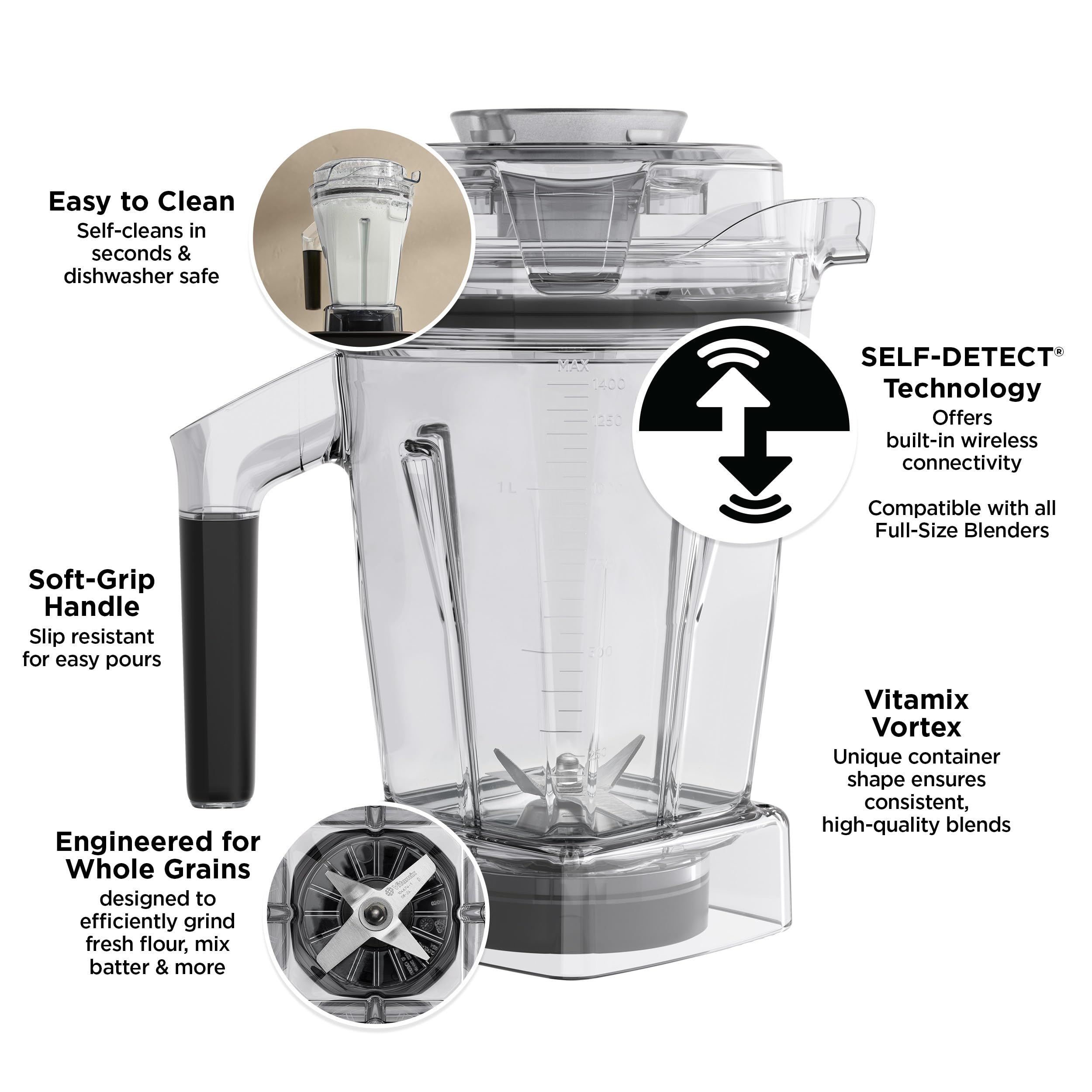 Vitamix Ascent Series 48 oz Dry Grains Container with Self-Detect Technology - Perfect for Grinding Coffee Beans, Nuts & Spices at Home