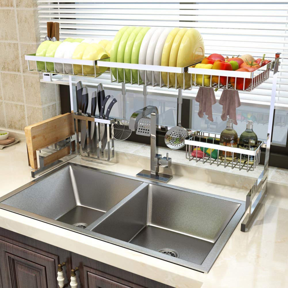 Stainless Steel Dish Drying Rack for Kitchen Sink - Space Saving Countertop Organizer with Utensil Holder - Perfect for Small Kitchens