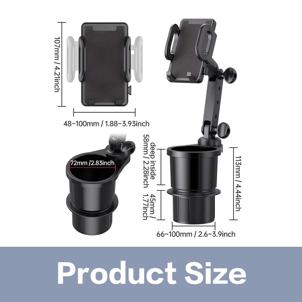 Universal Car Cup Holder Phone Mount - 360° Rotating Auto Stand for Phones & Drinks - Perfect for Road Trips & Commuting