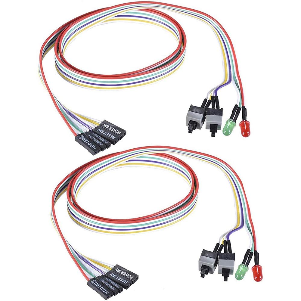 2Pcs ATX Computer Case Power On/Off Reset Switch Cable with 2 LED Lights (Red/Green) - 65cm Front Panel Wire for PC Build & Repair - Perfect for DIY Computer Assembly, Case Modding & Hardware Maintenance