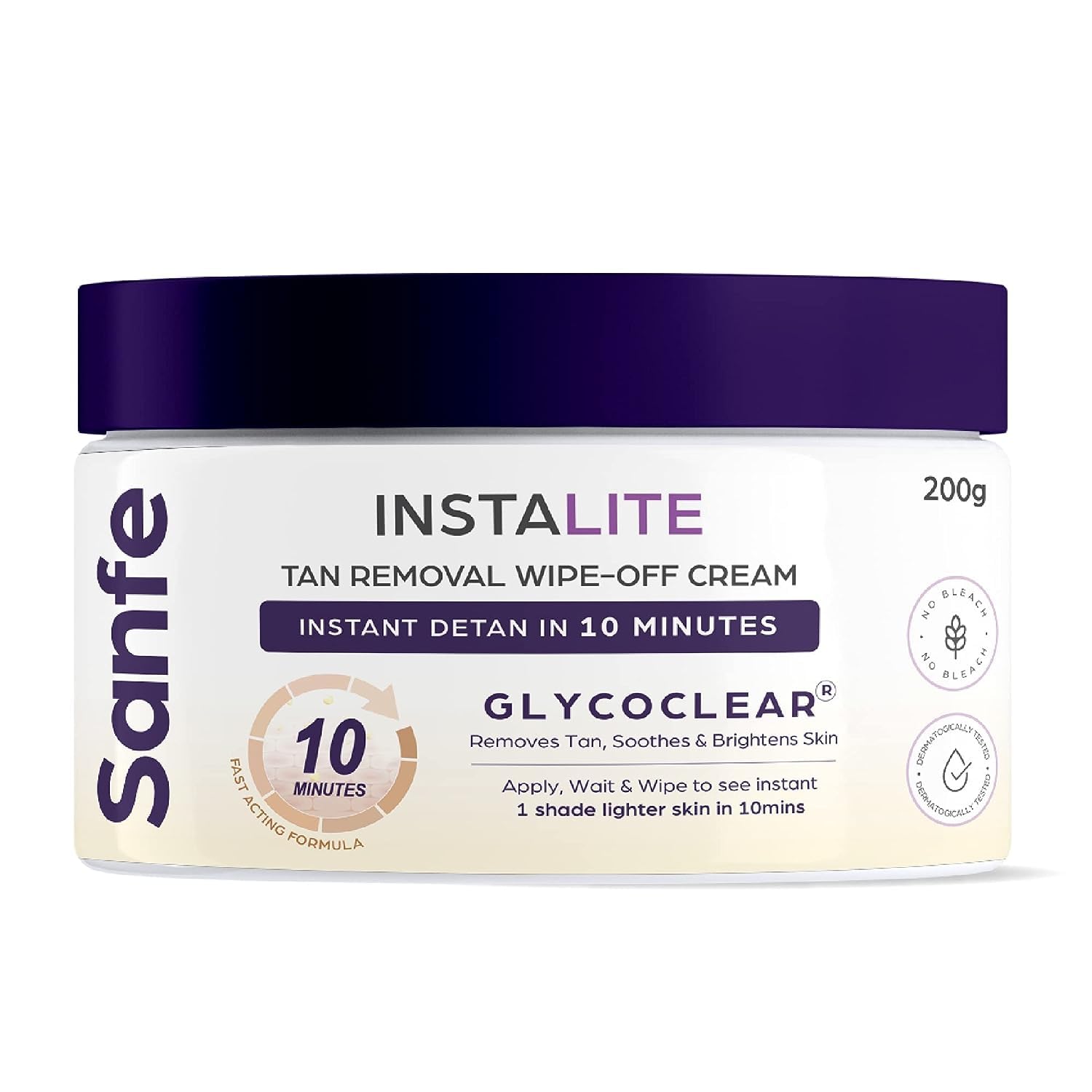 Sanfe Detan Cream Instalite Tan Removal Wipes 200gm | Glycoclear Technology for 1 Tone Brighter Skin in 10 Minutes | Legs, Arms, Underarms & Back Tan Removal | Glowing Skin Care | Perfect for Beach, Pool & Outdoor Activities