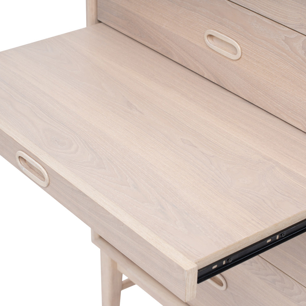 HAYTON 70cm Tall Sideboard - White Oak Solid Wood Buffet Cabinet for Dining Room, Living Room & Entryway Storage