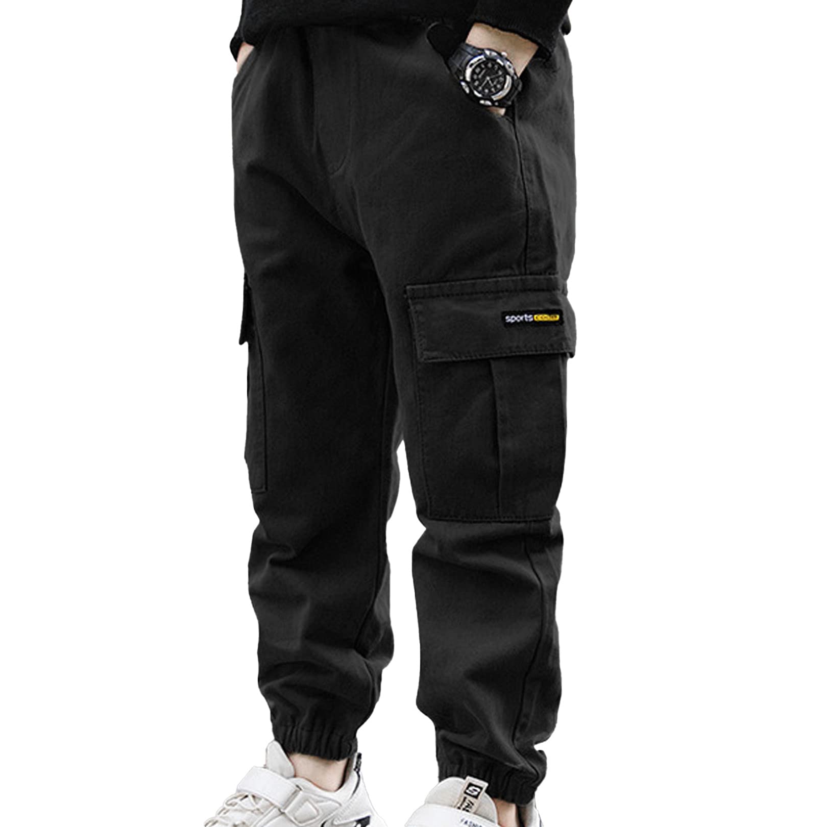 EasyForever Boys' Cargo Jogger Pants - Casual Athletic Sweatpants with Elastic Waist & Cuffed Bottoms for School, Sports & Outdoor Play