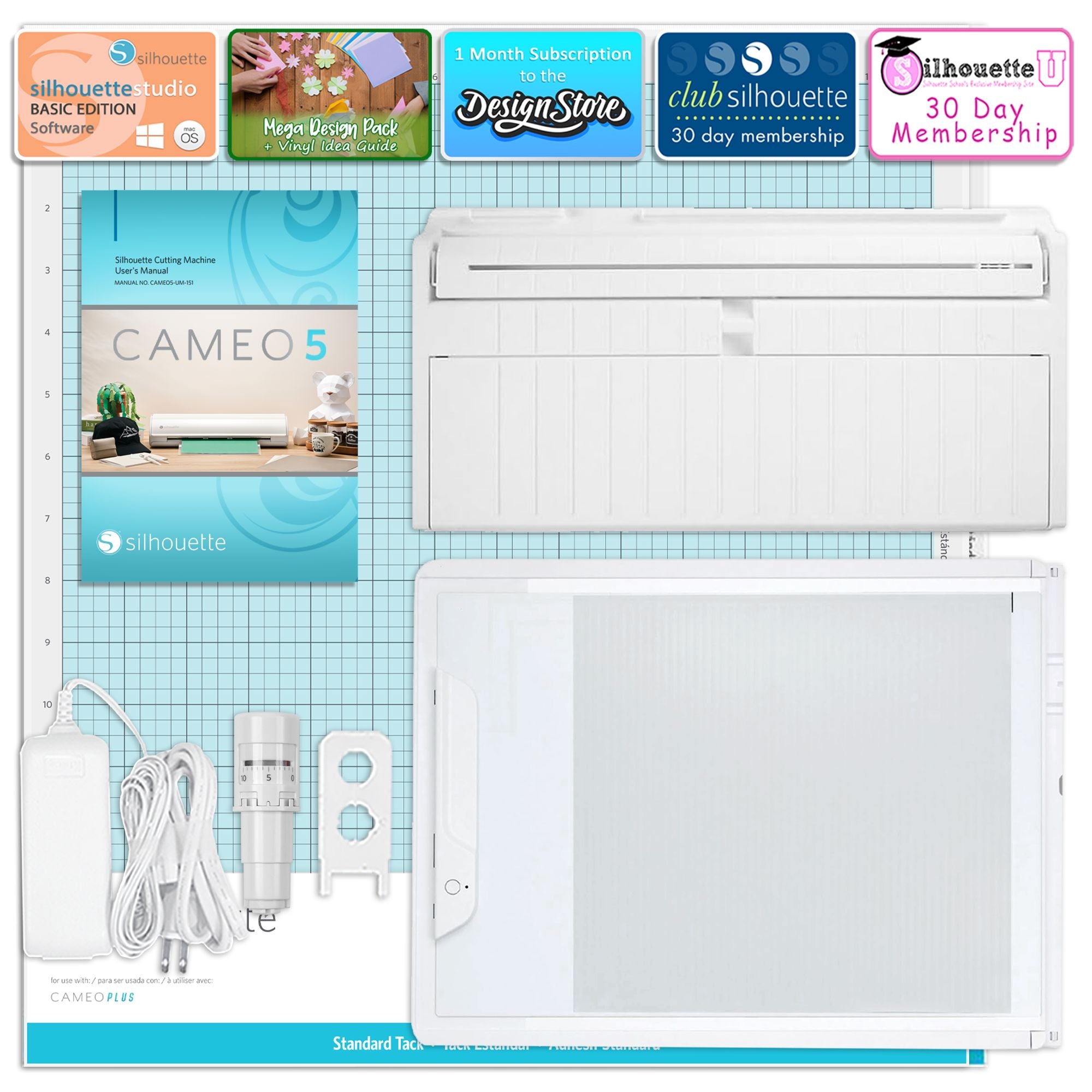 Silhouette Cameo 5 Cutting Machine - White with Electrostatic Grip Mat for Vinyl, Paper, Cardstock | Perfect for DIY Crafts, Home Decor, and Scrapbooking Projects