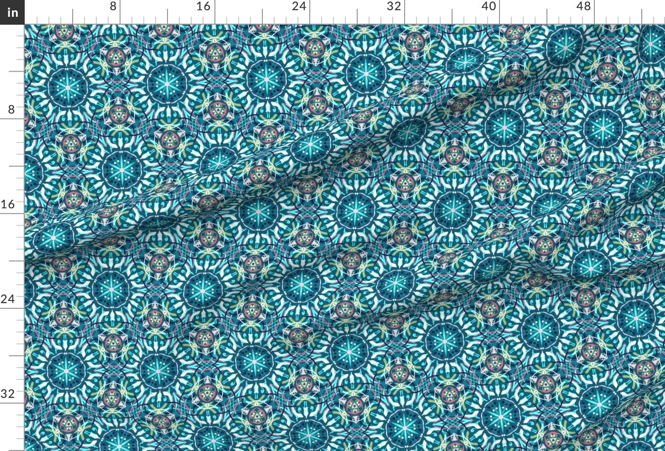 Kaleidoscope Teal Stars Geometric Abstract Printed Minky Fabric by The Yard - Soft & Plush for Sewing Baby Blankets, Quilt Backing, Plush Toys & DIY Crafts - Premium Spoonflower Fabric for Nursery Decor & Home Projects