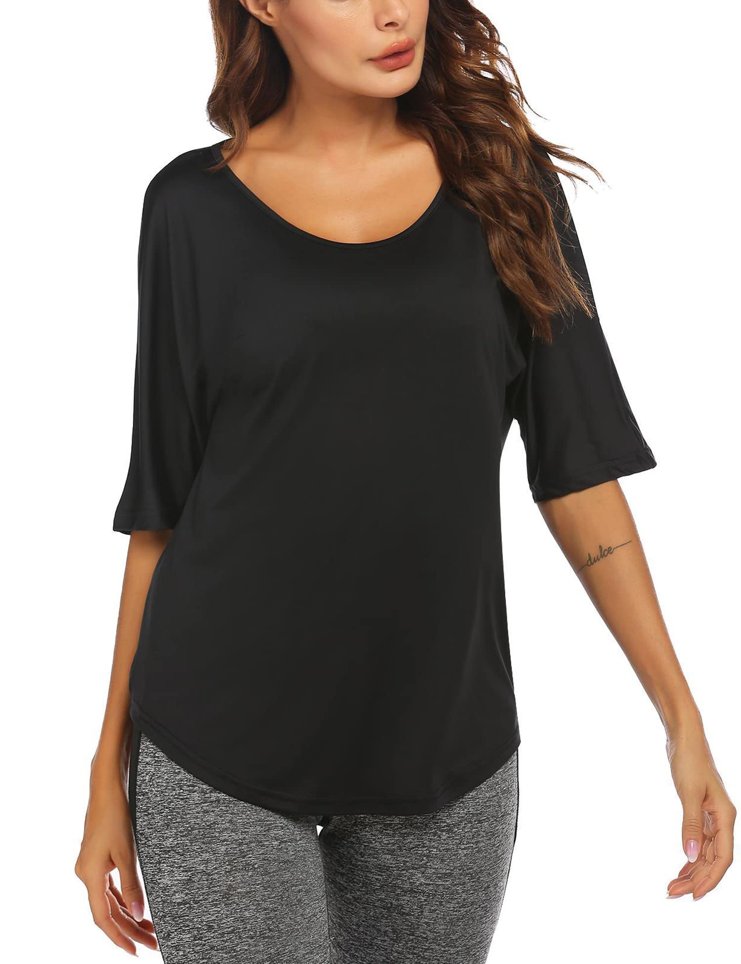 PINSPARK Women's Open Back Workout Shirts - Breathable Yoga Tops for Gym & Athletic Wear - Sizes S-3XL - Perfect for Yoga, Running & Fitness Training
