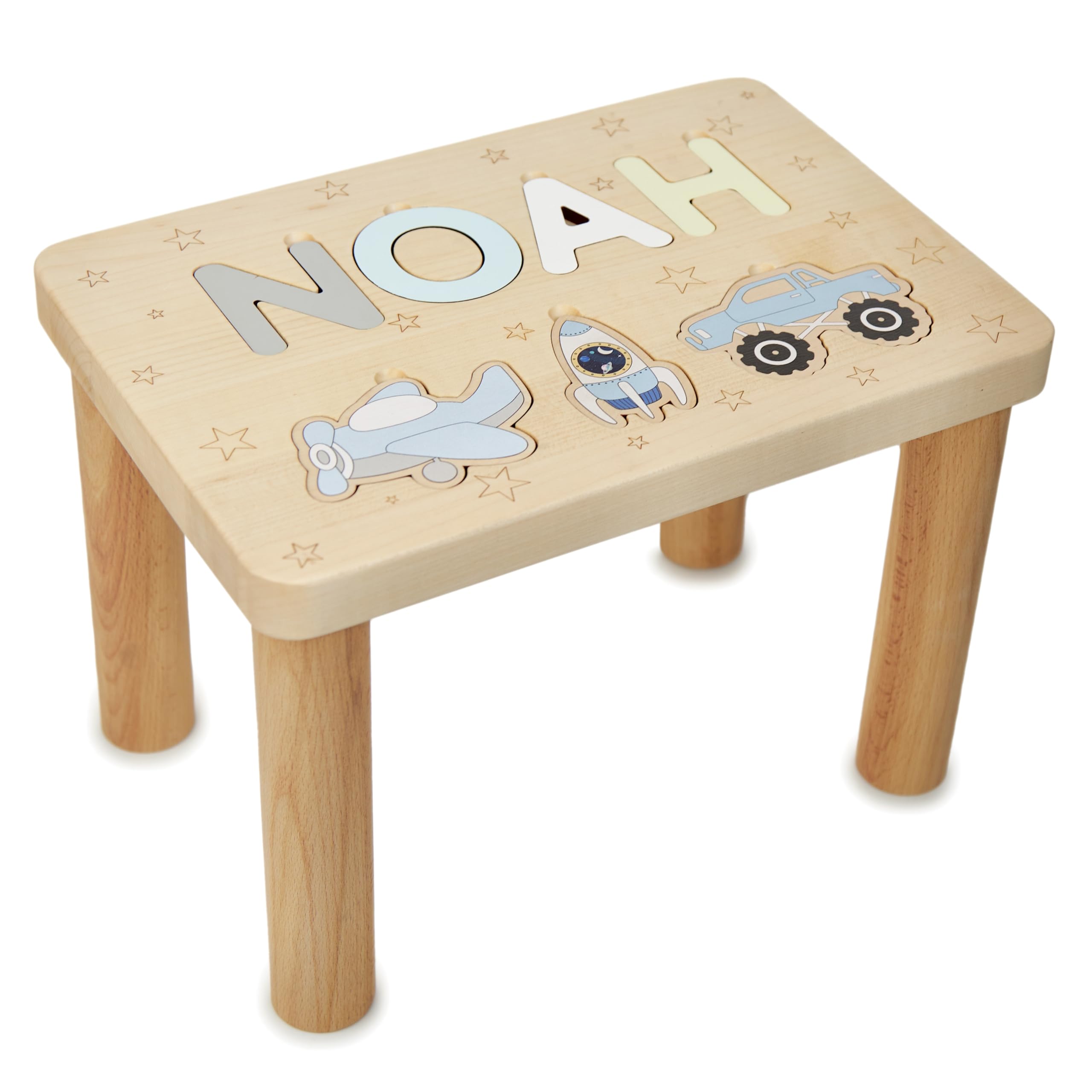 Personalized Wooden Name Puzzle Stool for Toddlers - Custom Step Stool for 1 2 3 Year Olds - Unique Baby Girl Birthday Gift & Baptism Present - Montessori Learning Chair for Bathroom, Bedroom & Playroom