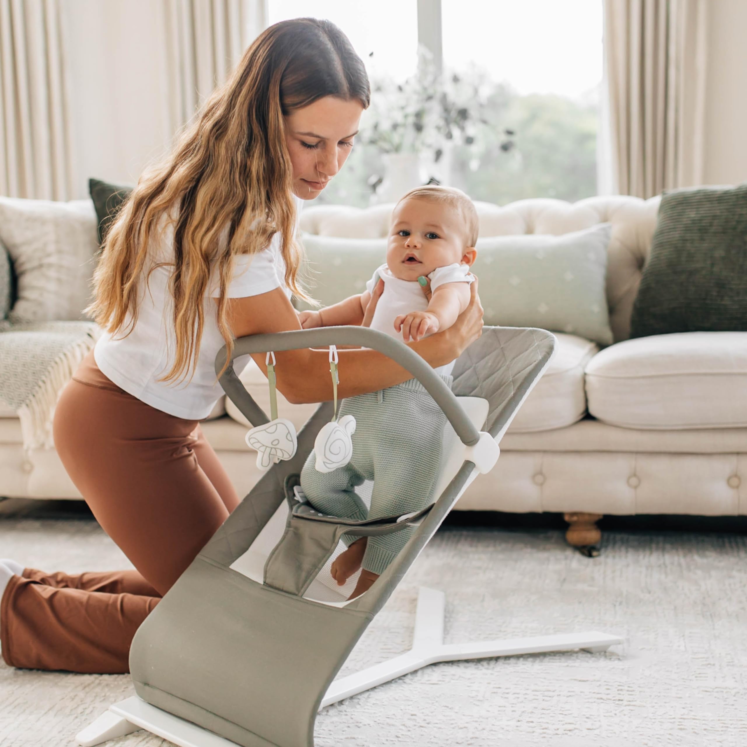 Baby Delight Alpine Deluxe Portable Baby Bouncer - Infant Rocker for 0-6 Months | 100% GOTS Certified Organic Cotton Fabric in Sage Green | Perfect for Nursery, Travel & Soothing Newborns