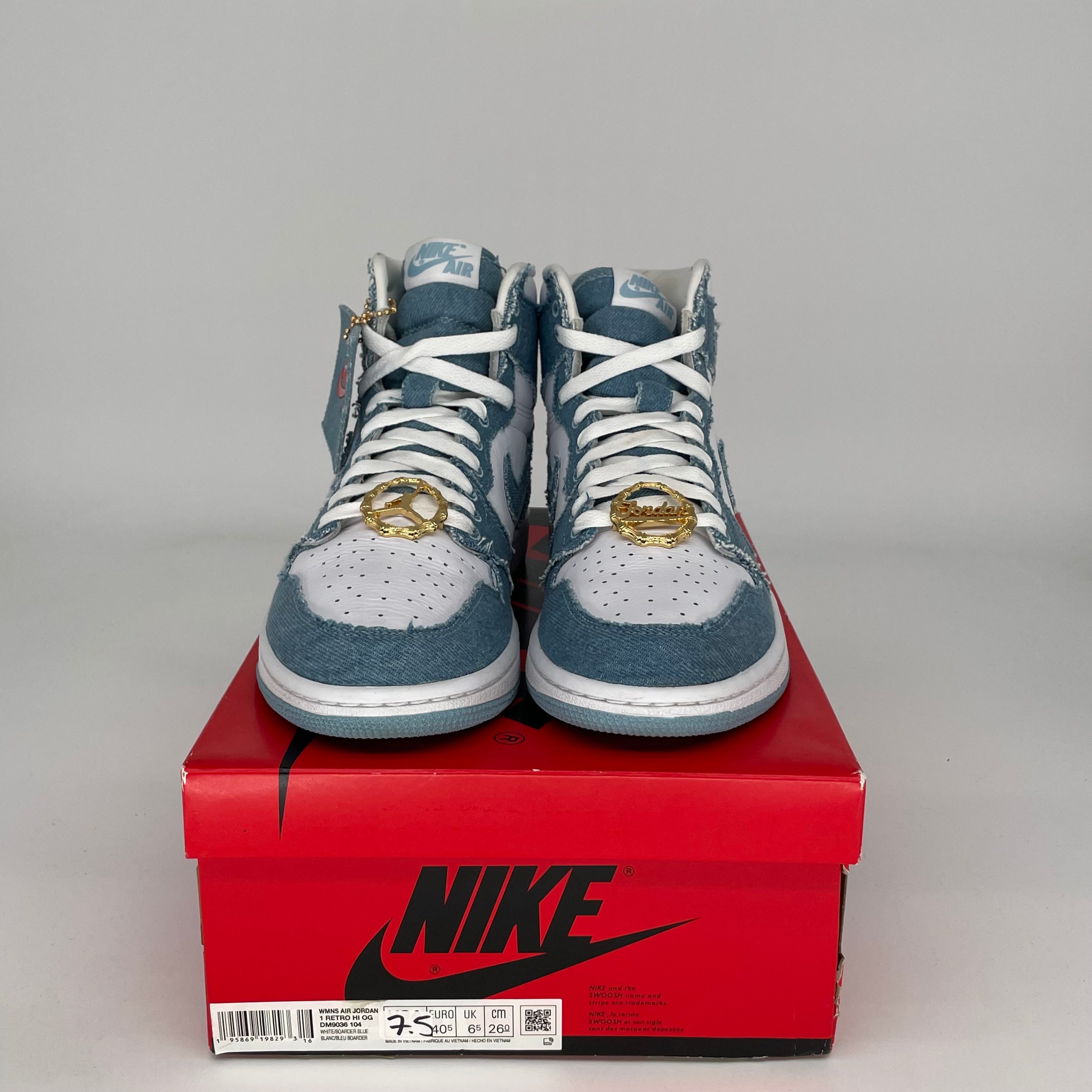 AIR JORDAN 1 DENIM Women's Sneakers - Size 7.5/9W (DM9036-104) | Retro High-Top Basketball Shoes for Women | Perfect for Casual Wear, Street Style & Sneaker Collectors