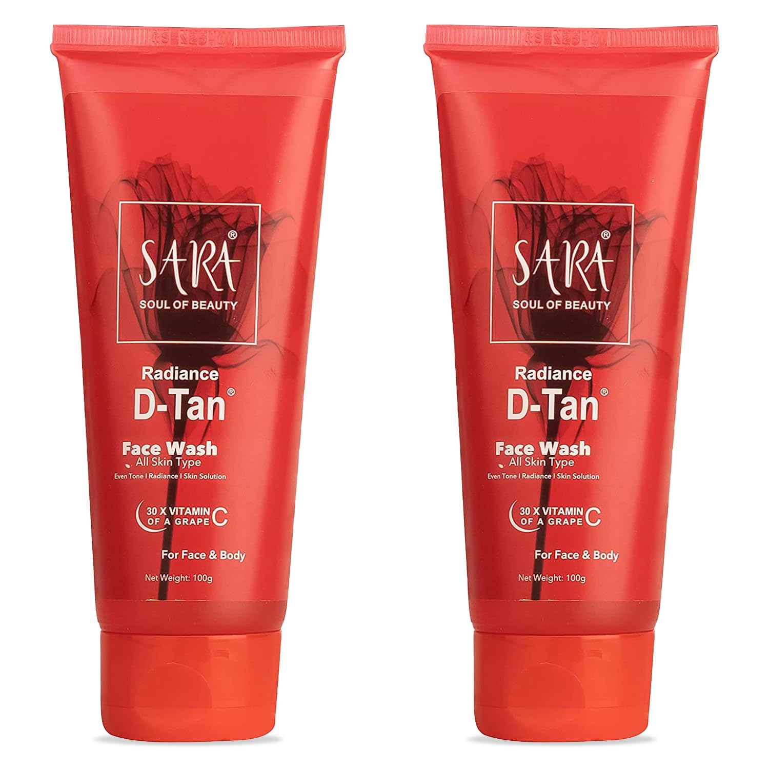 SARA Herbals Radiance D-TAN® Face Wash 100g - Deep Cleansing & Brightening Facial Cleanser for Men & Women | Removes Tan & Revitalizes Skin | Pack of 2 | Perfect for Daily Skincare & Post-Sun Care Routine