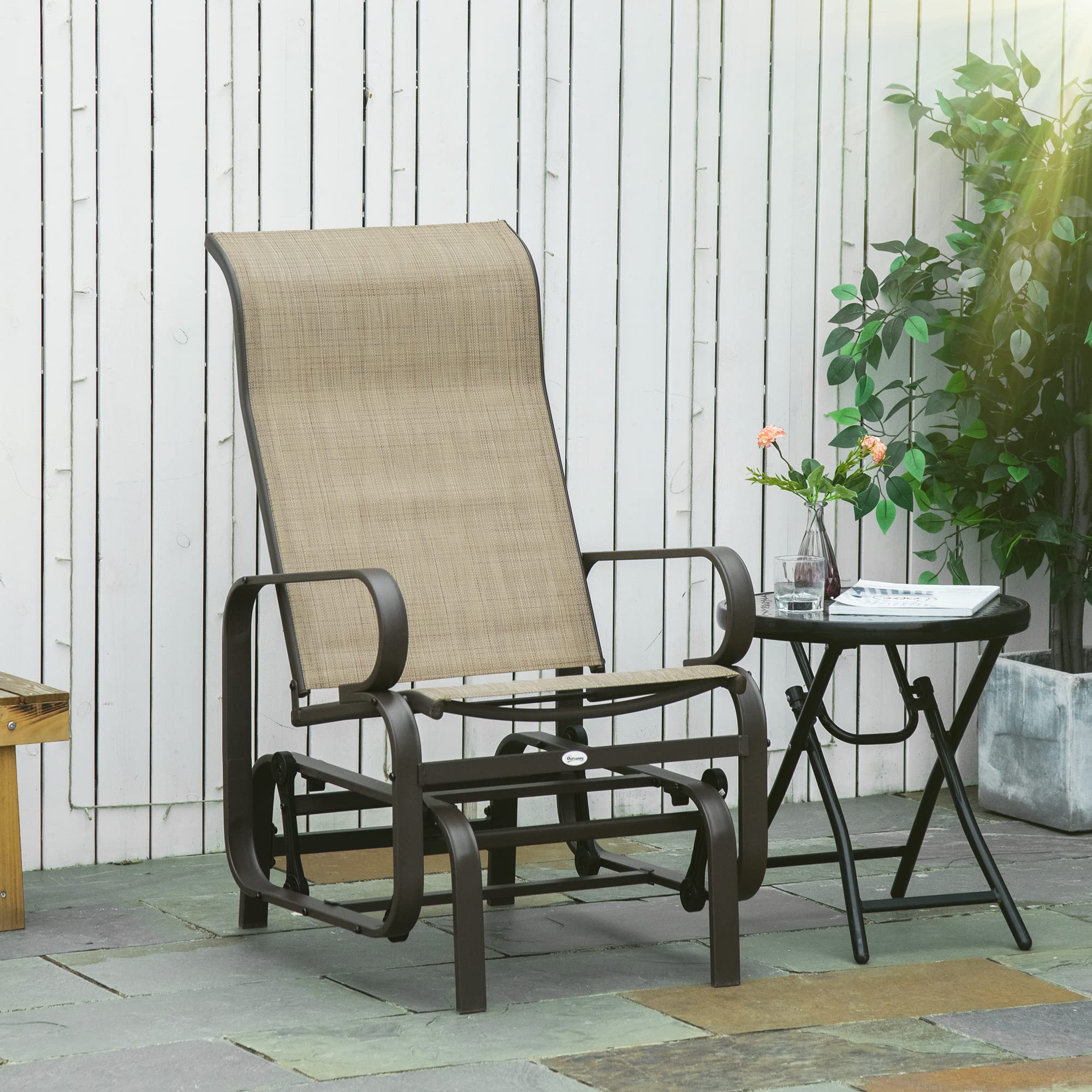Outsunny Outdoor Glider Chair - Patio Rocking Chair with Smooth Swing Motion, Lightweight & Durable for Backyard, Garden, Deck - Tan (Perfect for Relaxing, Reading & Enjoying Outdoor Spaces)