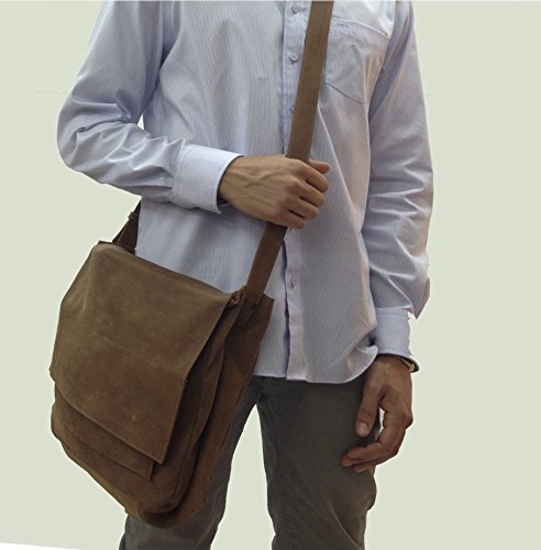 Vintage Distressed Brown Leather Crossbody Bag for Men - 15.6 Inch Laptop & MacBook Air Shoulder Messenger - Handmade Genuine Leather - Perfect for Work, Travel & Daily Commute