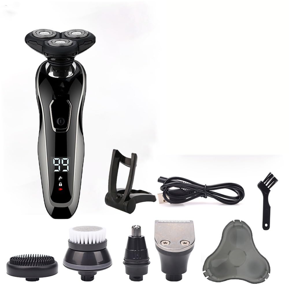5-in-1 Electric Head Shaver for Men - Rotary Beard Trimmer & Hair Clipper with Fast Charging | Perfect for Bald Head Shaving, Beard Grooming & Body Hair Trimming at Home or Travel
