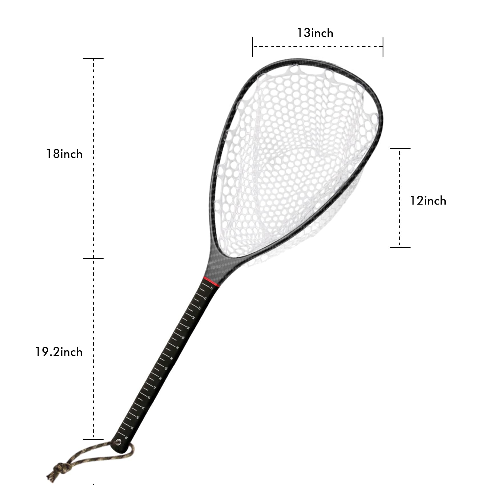 Riverruns Carbon Fiber Fishing Net - Lightweight Floating Fly Fishing Net with Soft Rubber Mesh & Measuring Lines - Ideal for Trout, Bass, and Freshwater Fishing - Perfect for Catch-and-Release, Kayak Fishing, and Stream Wading