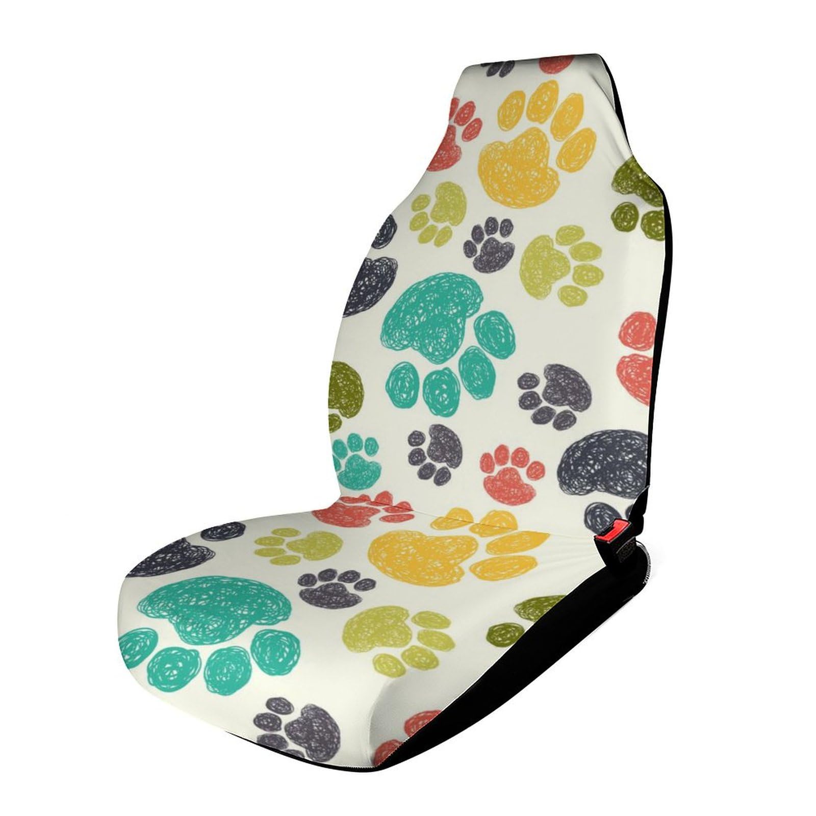 Colorful Doodle Paw Print Car Seat Covers - Durable Universal Front Seat Protector for Cars & Trucks (1PC) - Perfect for Pet Lovers & Custom Vehicle Accessories