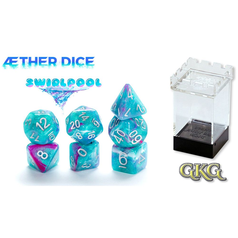 Aether Dice Swirlpool Deluxe Resin Dice Set for D&D RPG Tabletop Games - 7-Piece Polyhedral Dice with Unique Swirl Design, Perfect for Dungeons & Dragons, Pathfinder, and Role-Playing Game Enthusiasts