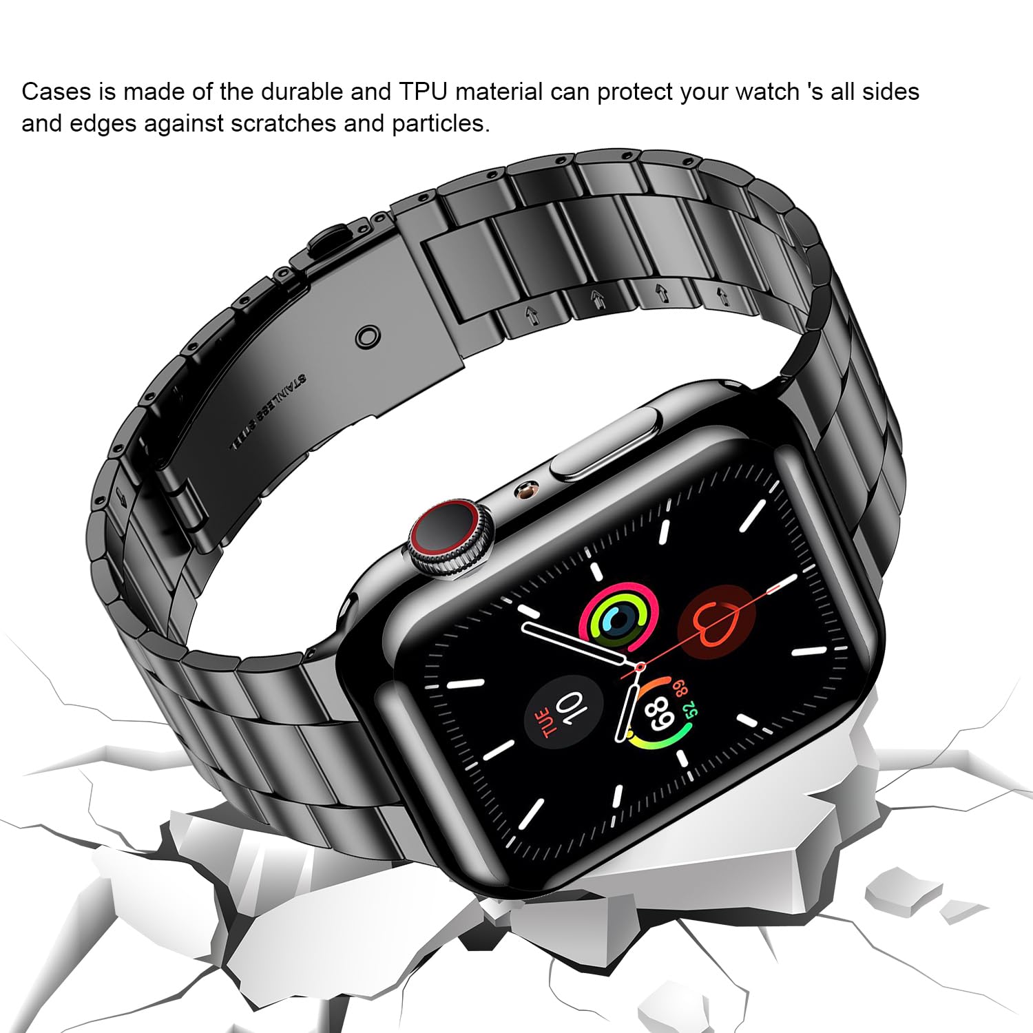 Premium Stainless Steel Apple Watch Band Compatible with All Series (49mm 46mm 45mm 44mm 42mm 38mm 40mm 41mm) - Durable Metal iWatch Strap with Protective Case & Screen Protector for Men & Women | Perfect for Work, Gym & Everyday Wear