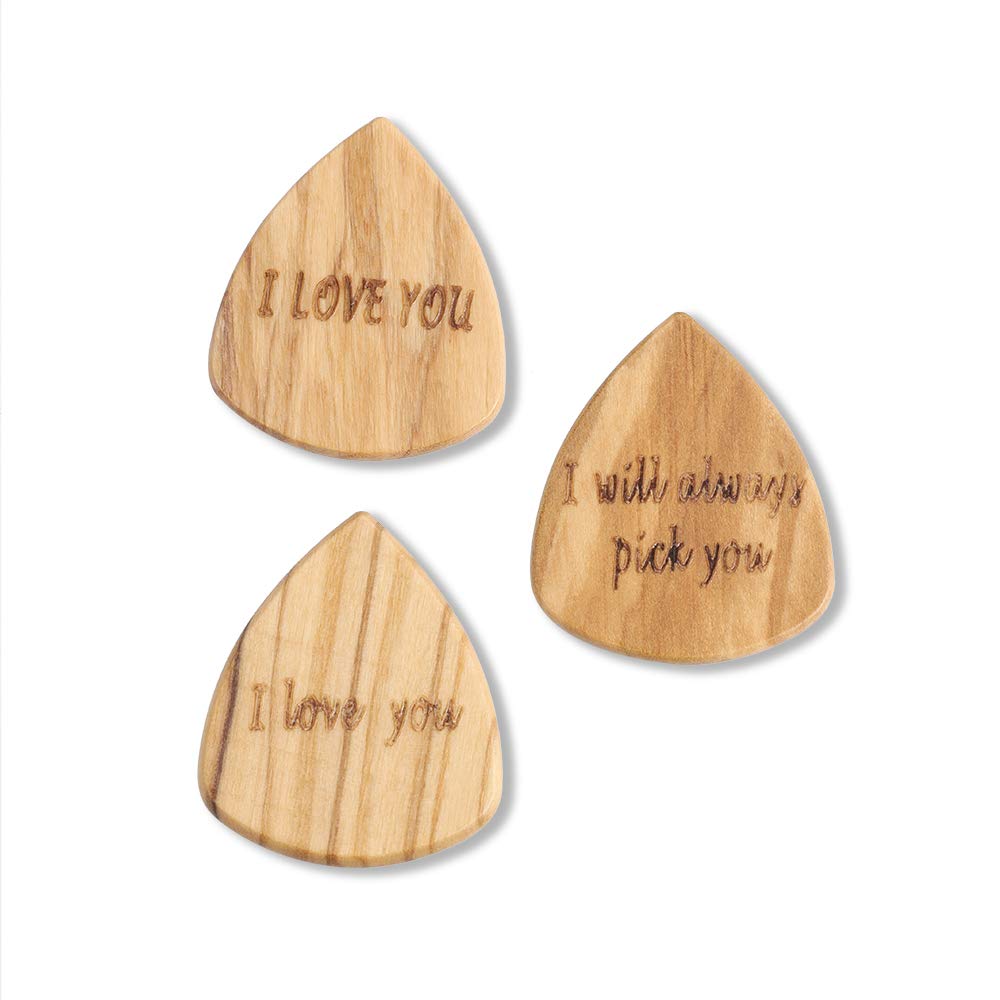Custom Engraved Wooden Guitar Picks 3 Pack - Personalized with Text & Date - Electric Bass Guitar & Ukulele Accessories - Unique Music Gifts for Christmas & Birthdays - Wooden/Peach/Mahogany Picks for Musicians & Collectors - Perfect for Performances, Practice & Special Occasions