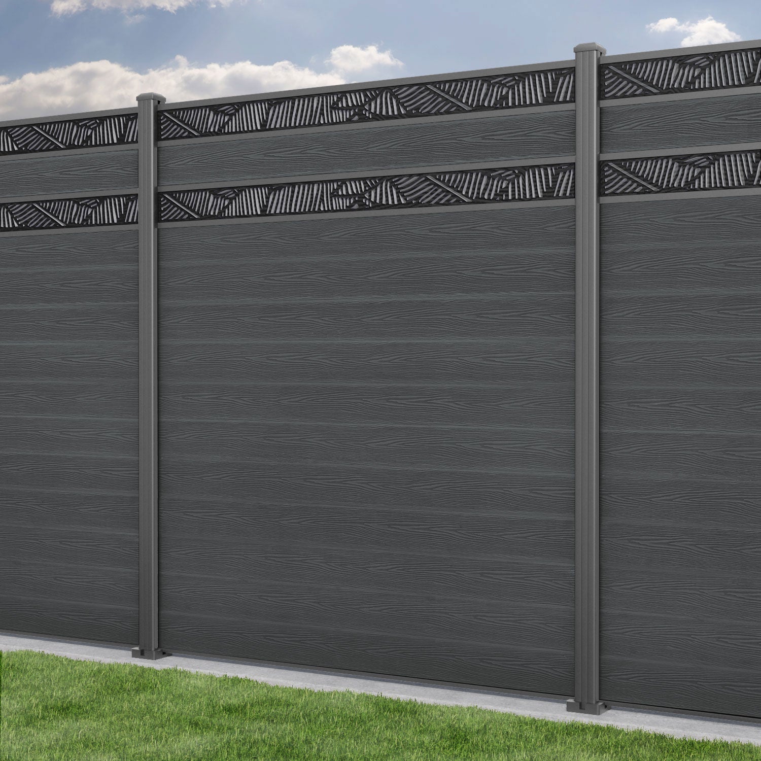 Classic Feather Split Screen Fence Panel - Dark Grey Privacy Fence with Aluminum Posts | Outdoor Garden, Patio, and Backyard Decoration