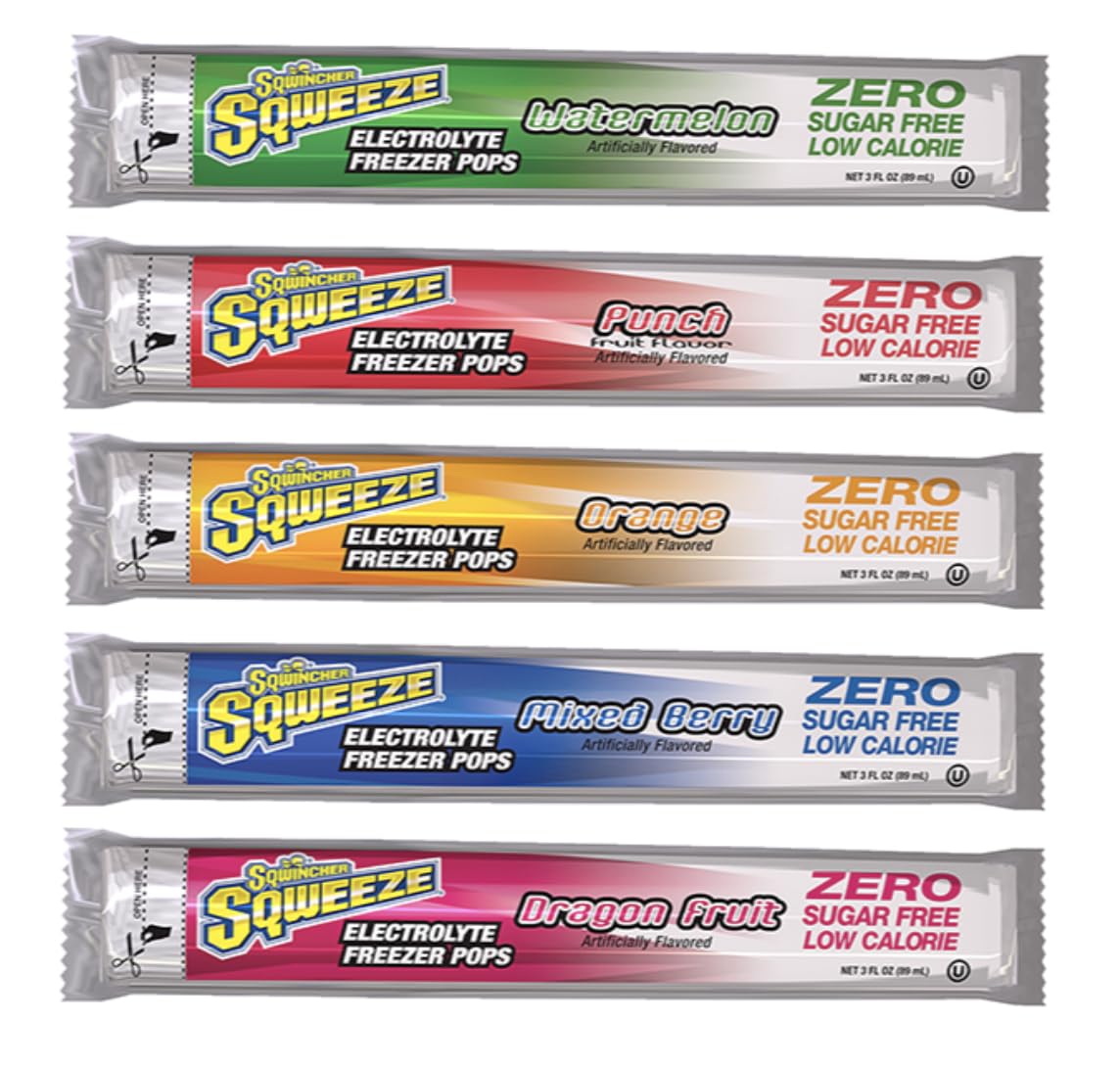 Sqwincher Sqweeze ZERO Sugar Freezer Pops - Variety Pack (Watermelon, Punch, Dragon Fruit, Mixed Berry, Orange) - 150 Count | Hydration for Sports, Parties & Summer Fun