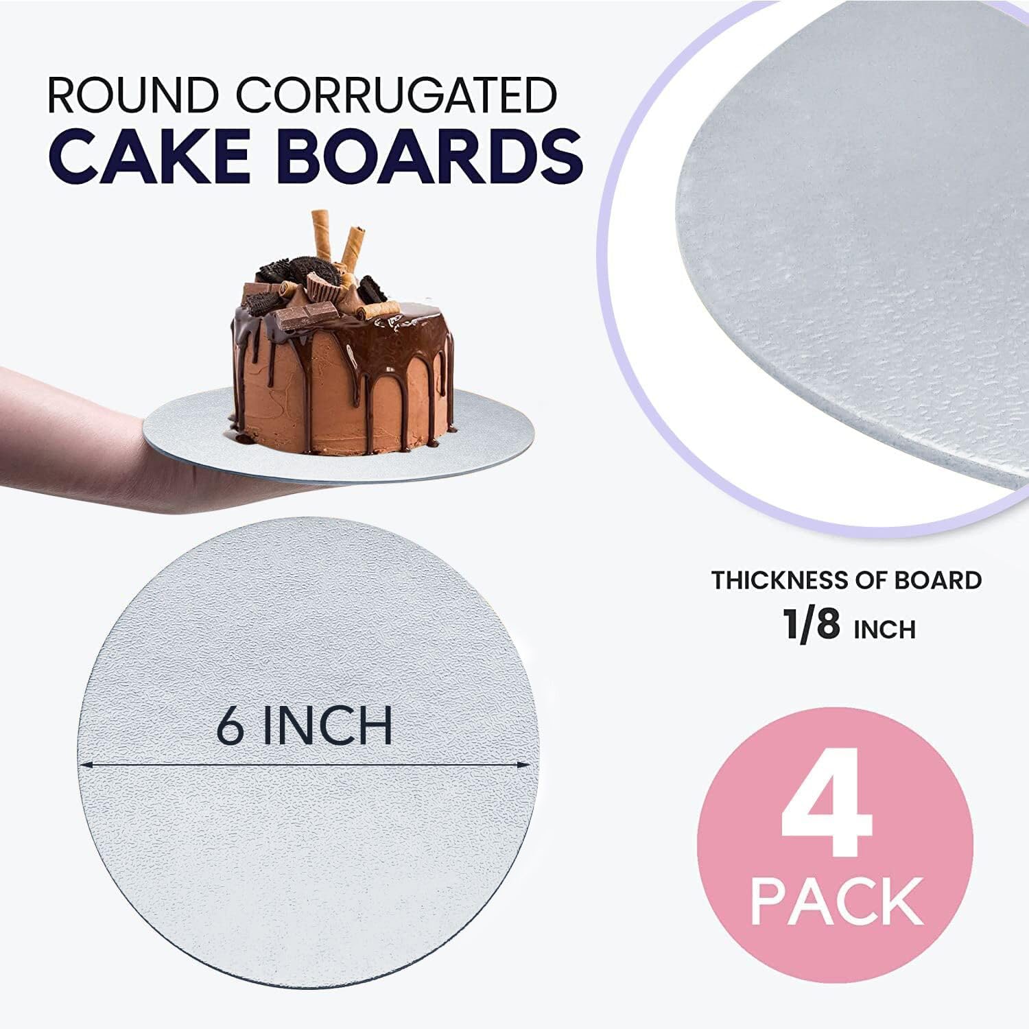 GOIIO 4-Piece Round Cake Boards Set - 6, 8, 10, 12 Inch Golden Cardboard Cake Circles for Baking, Decorating & Serving - Perfect for Birthday Cakes, Wedding Cakes & Dessert Displays