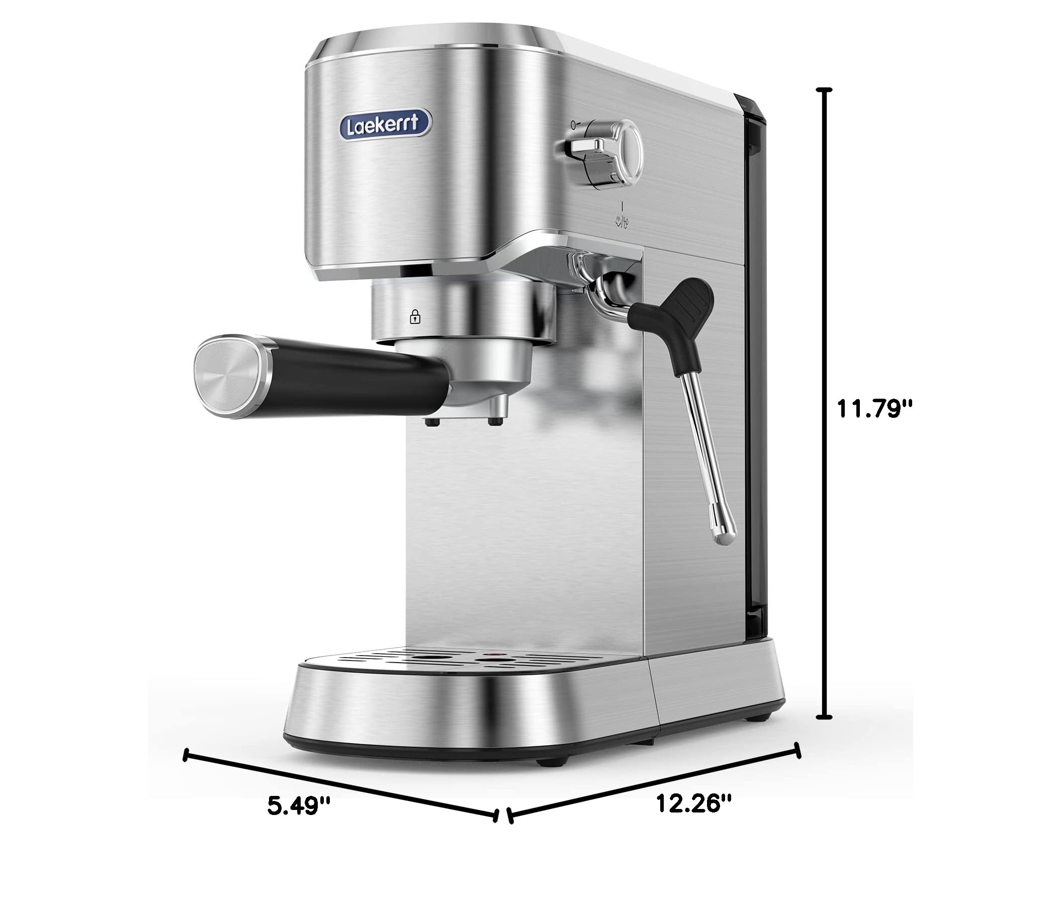 Laekerrt 20 Bar Espresso Machine with Milk Frother - Professional Stainless Steel Coffee Maker for Home Baristas - Perfect for Cappuccino, Latte & Espresso - Ideal Gift for Coffee Lovers & Men (Silver, 1350W) - Great for Home Kitchens, Offices & Coffee Shops