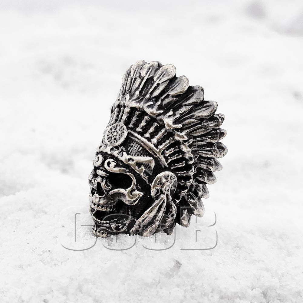 EDC Paracord Bead - Indian Chief Skull Charm for Knife Lanyards & Beard Jewelry - Silver (Outdoor & Survival Gear)