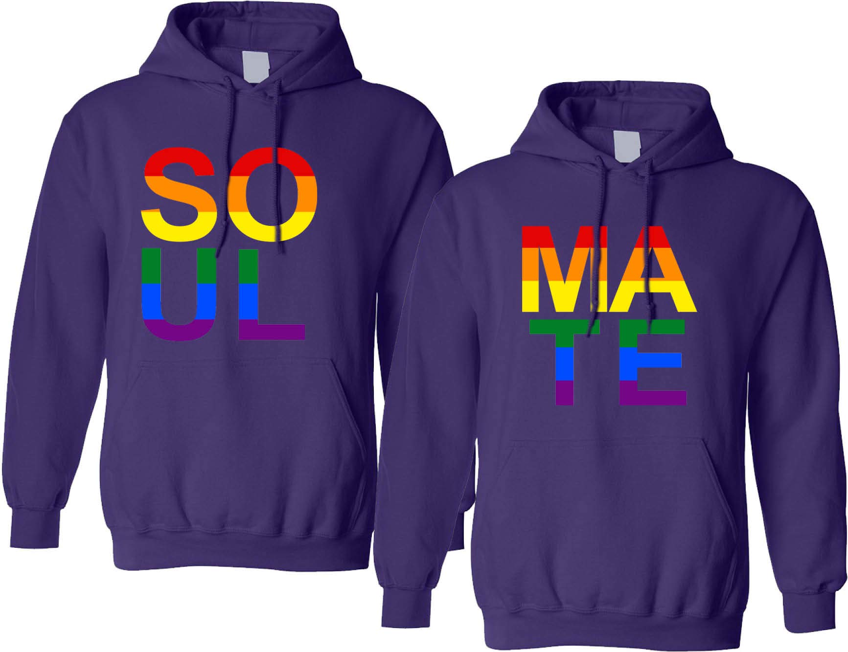 ALLNTRENDS Set of 2 Matching Couple Hoodies - Men's Soul Mate Pullover Sweatshirts for Gay Pride, Valentine's Day & Anniversary Gifts - Cozy Unisex Hooded Sweatshirts for Couples Date Night & LGBTQ+ Pride Events