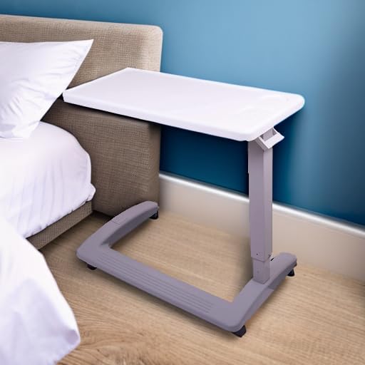 Carex Overbed Table with Wheels - Adjustable Height Hospital Bed Table for Home & Medical Use - Rolling Bedside Desk for Eating, Working, Reading in Bed - Portable Over The Bed Table for Patients & Seniors