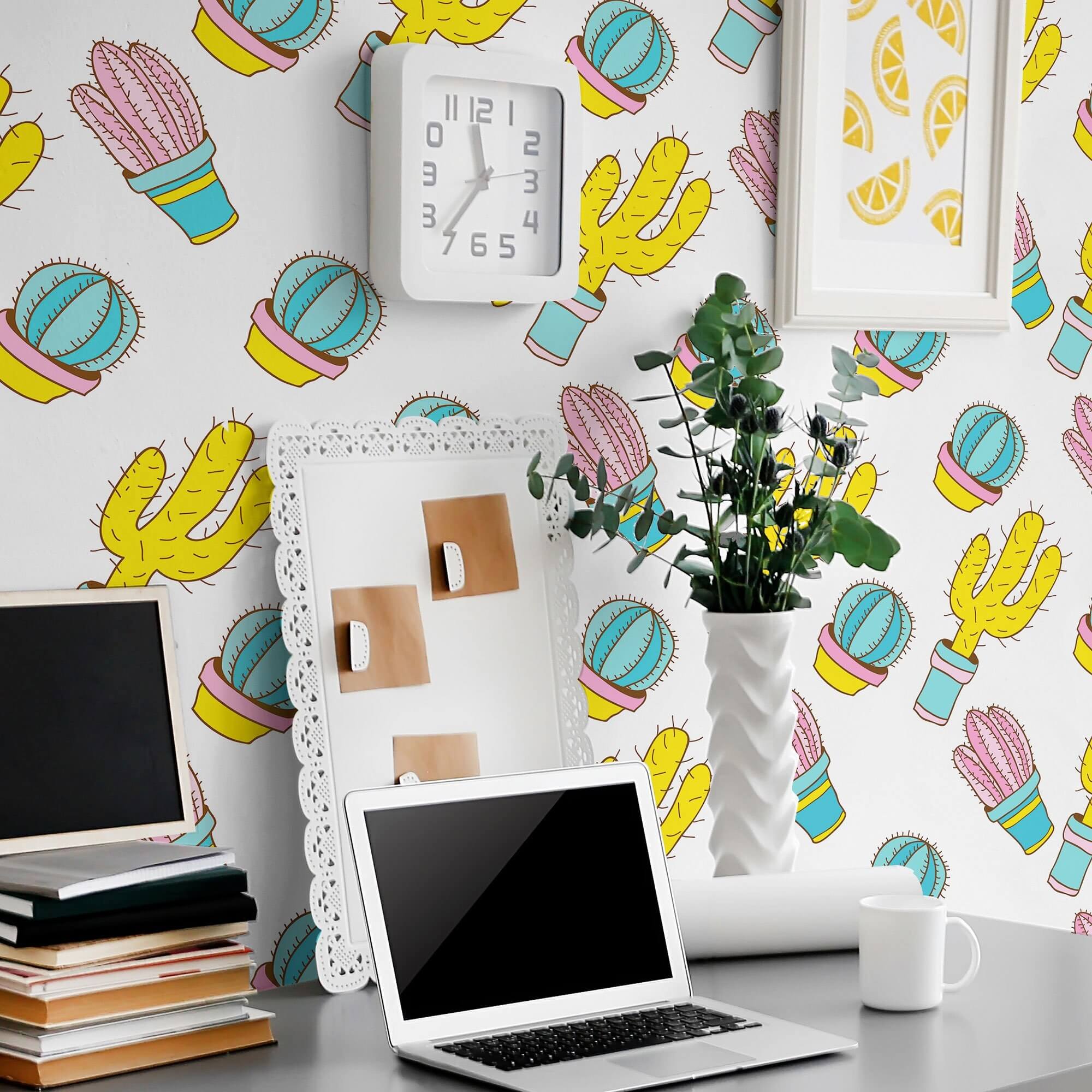 Yellow and Pink Tropical Teens Peel and Stick Removable Wallpaper 3052 - Self-Adhesive Wall Decor for Bedroom, Dorm, Nursery | Easy DIY Installation