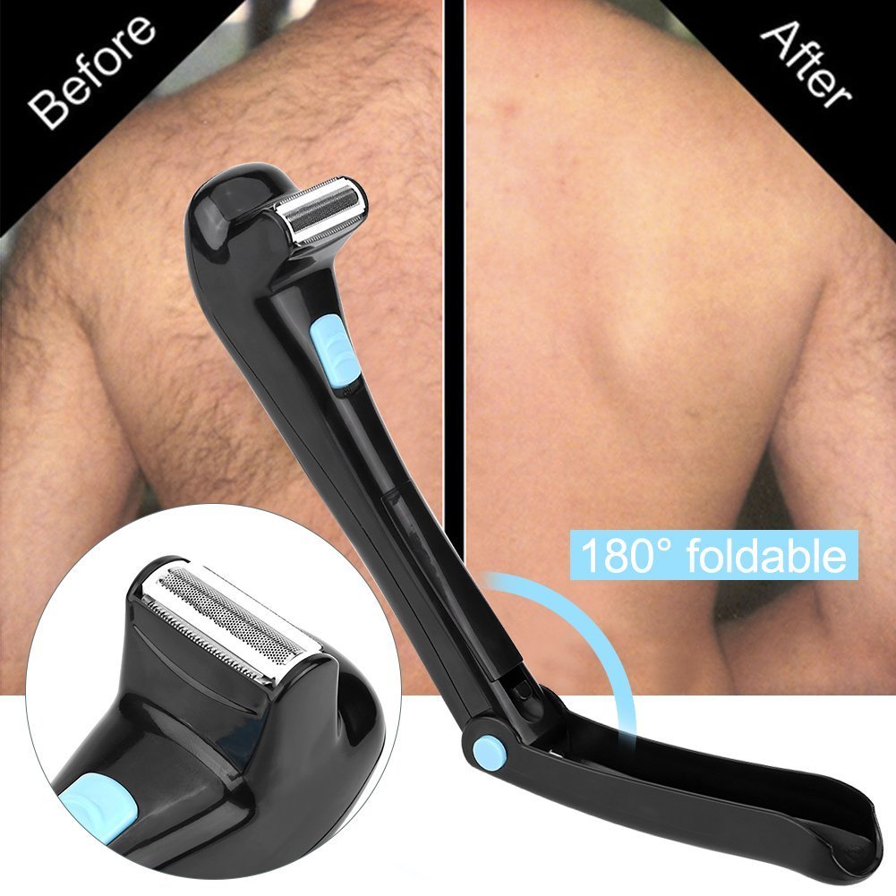 Electric Back Hair Shaver for Men - 14.7 Inch Foldable Handle, Battery Powered (Batteries Not Included) - Painless Body Groomer for DIY Hair Removal - Perfect for Back, Shoulders & Body Grooming at Home