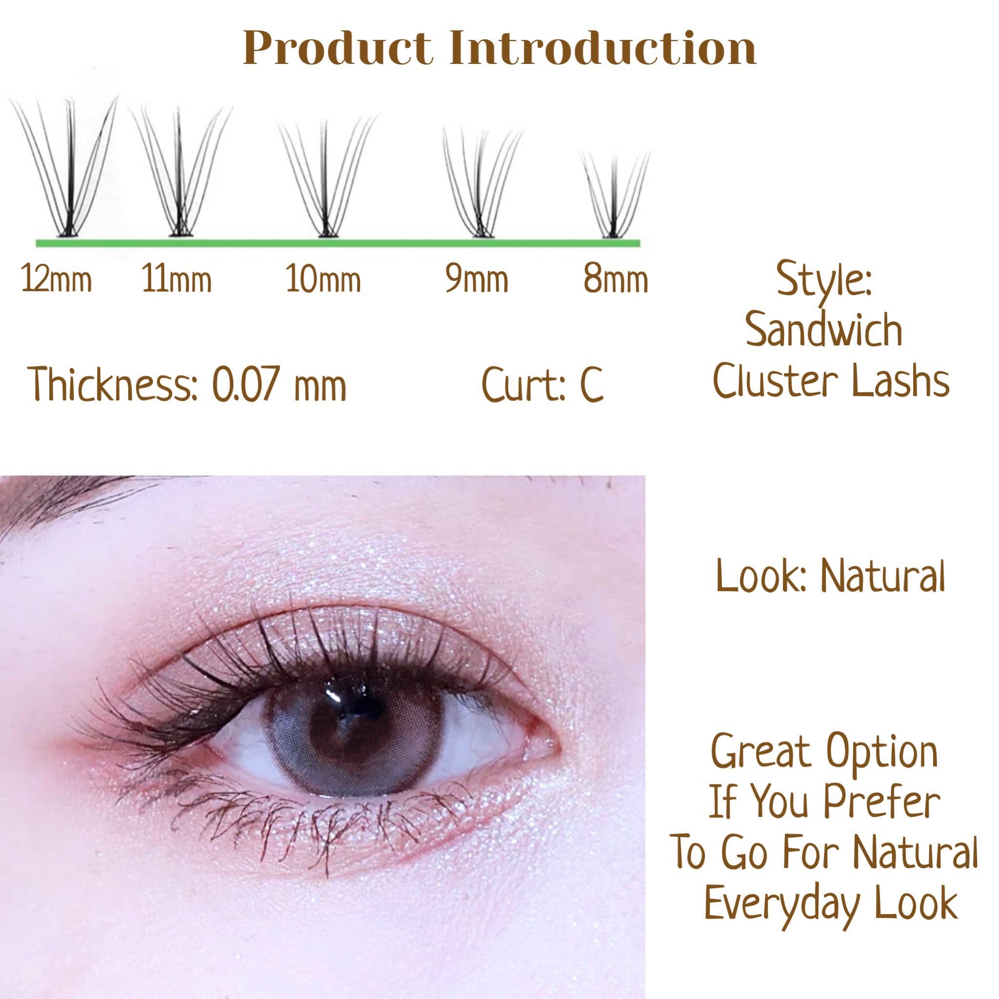 CB 3 Trays Cluster Eyelash Extensions - DIY Individual False Lashes for Home Use | Volume Eyelash Clusters, C Curl, Natural Sandwich Style (180 Pcs, 10mm) | Perfect for Bridal, Party & Everyday Glam