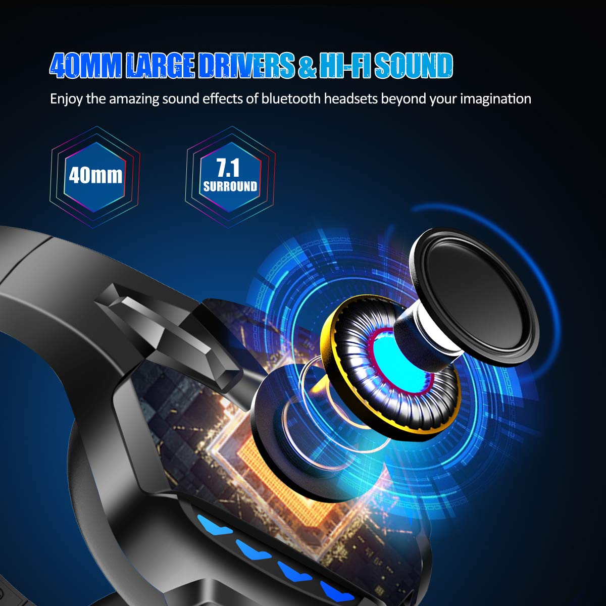 PHOINIKAS PS5 Gaming Headset - Wireless Bluetooth 5.3 Headphones with Stereo Sound & Detachable Mic for PS4, PS5, PC, Nintendo Switch, Xbox One, Laptop, Phone & Tablet - 40H Playtime (Blue) | Perfect for Gaming, Streaming & Online Meetings