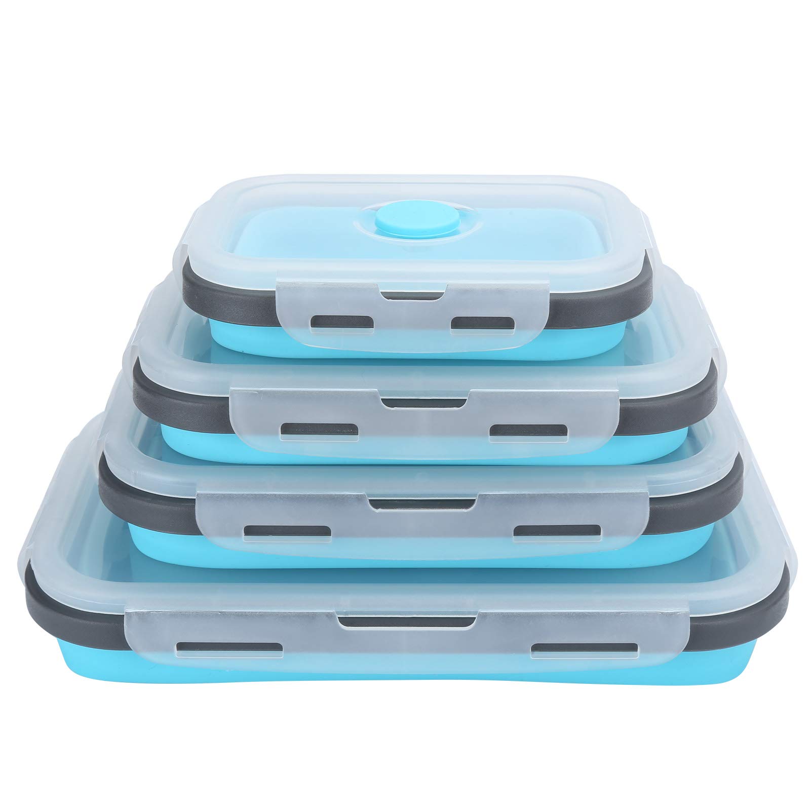 Collapsible Lunch Box 4Pcs Set - Silicone Food Storage Containers for School, Travel & Outdoor