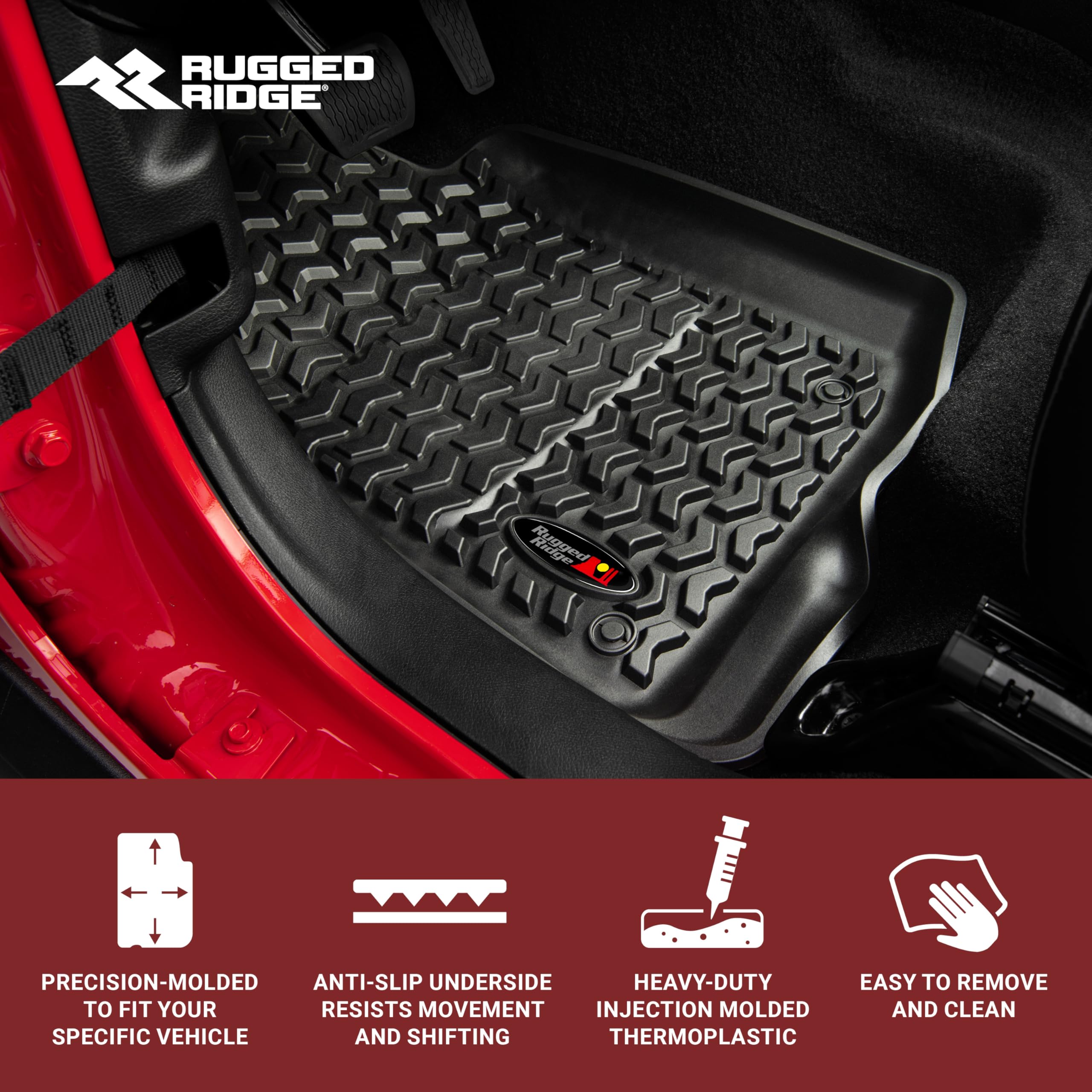 Rugged Ridge All-Terrain Front Floor Liners for 2007-2013 Chevy Silverado 1500 & GMC Sierra 1500 | Extended & Crew Cab | Also Fits 2007-2014 2500/3500 Models, Suburban, Tahoe, Yukon | Heavy Duty Protection for Off-Road & Daily Driving