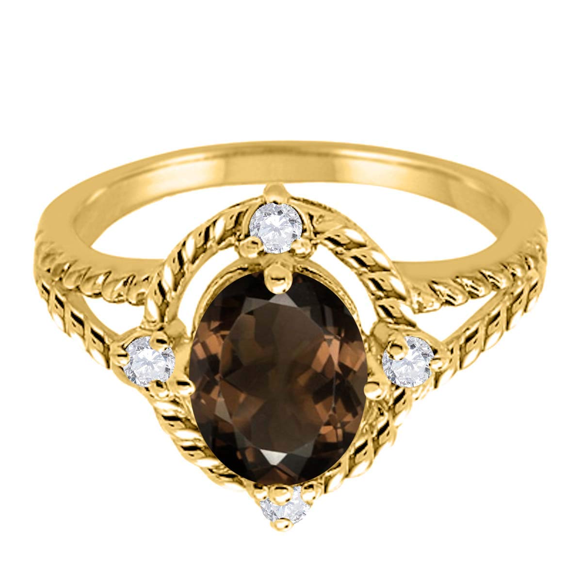 MauliJewels 10K Yellow Gold Women's Ring with 1.87 Carat Smokey Quartz & Diamond Prong Setting - Elegant Jewelry for Weddings, Anniversaries & Special Occasions