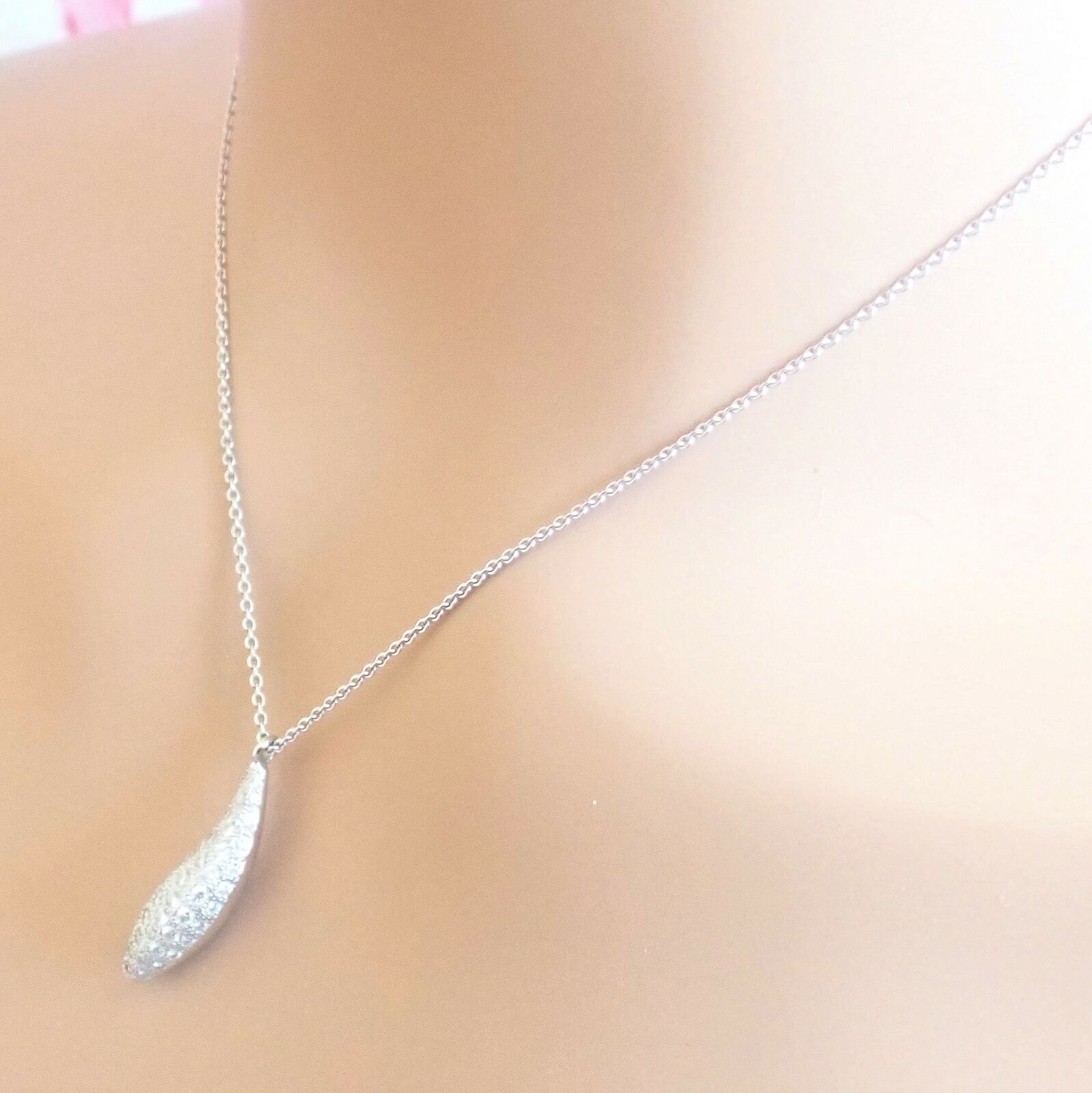 Authentic Tiffany & Co 18K White Gold Frank Gehry Diamond Fish Pendant Necklace - Elegant Jewelry Gift for Women, Perfect for Anniversaries & Special Occasions