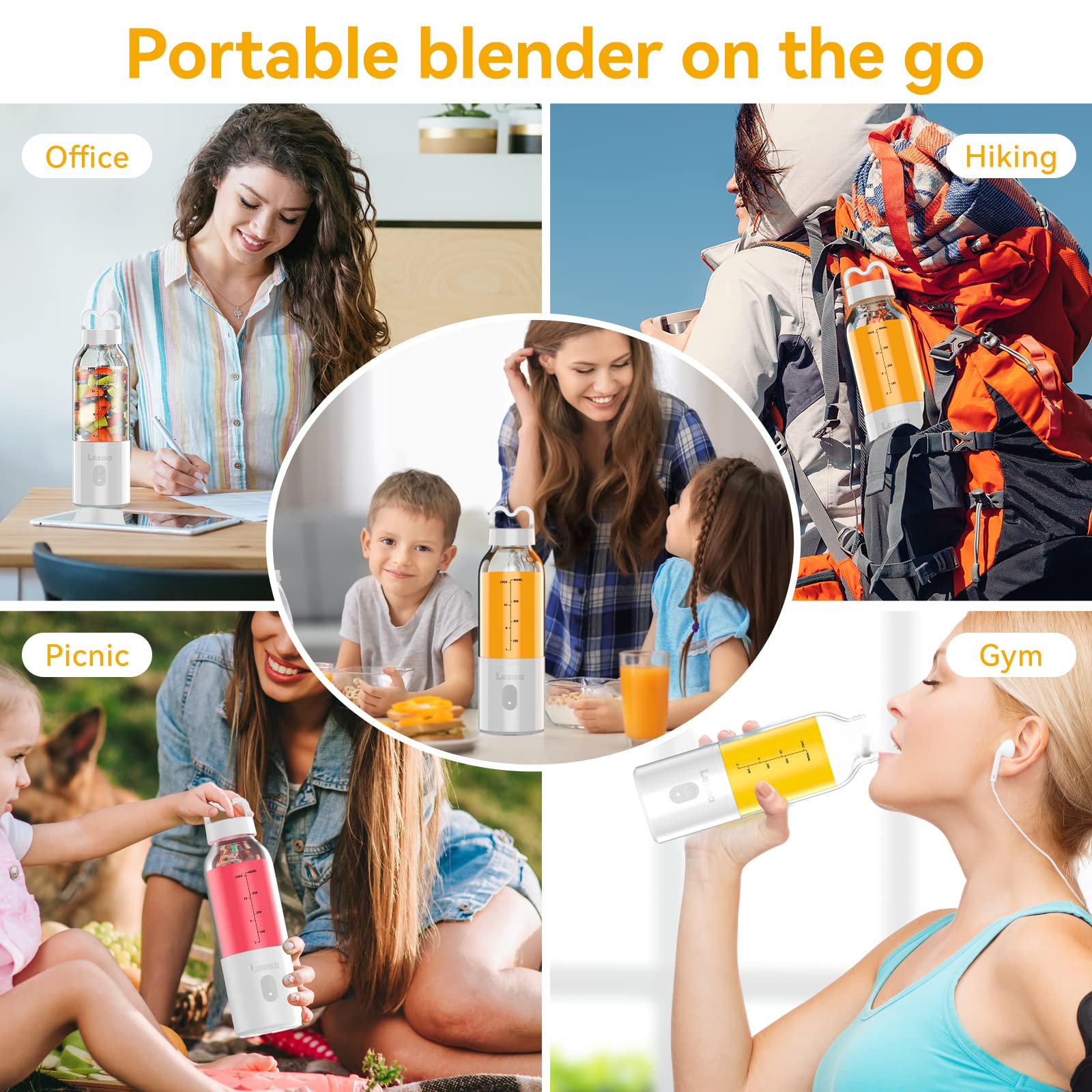 Portable USB Rechargeable 14oz Mini Blender for Shakes, Smoothies & Protein Drinks - Personal Travel Blender for Gym, Office, Camping & Outdoor Activities - Compact & Lightweight for On-the-Go Use