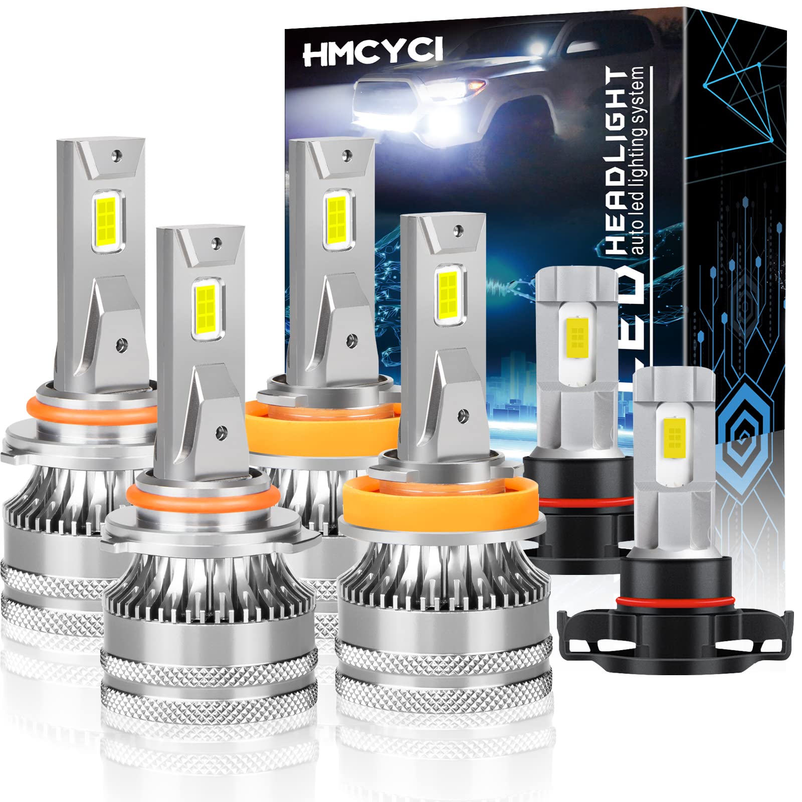 HMCYCI 9005 H11 LED Headlight Bulbs + 5202 LED Fog Light Bulbs Combo Kit - 6000K White for Chevy Suburban (2007-2014) - High/Low Beam & Fog Lights Replacement - Pack of 6 - Perfect for Night Driving & Off-Road Adventures
