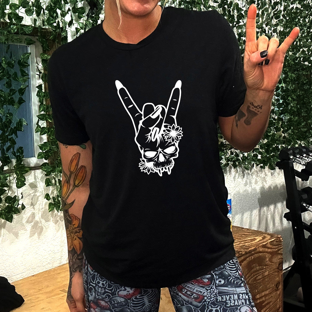 Skull Rocker Hand Print T-Shirt - Unisex Graphic Tee for Men & Women | Perfect for Concerts, Parties & Casual Wear