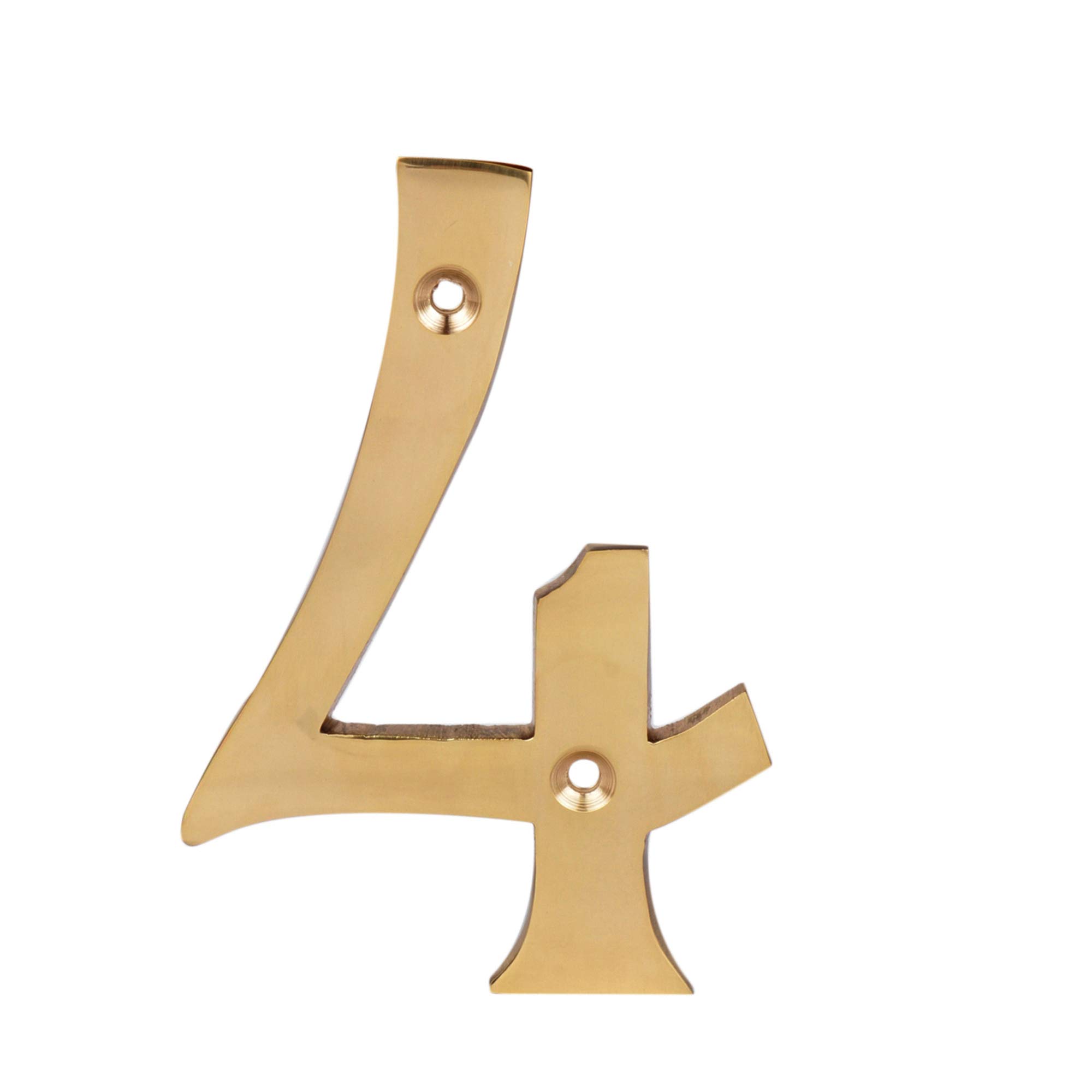 Skandh 4 Inch Solid Brass House Numbers - Polished Brass Lacquered Address Plaque for Front Door, Mailbox & Outdoor Decor | Weatherproof & Durable